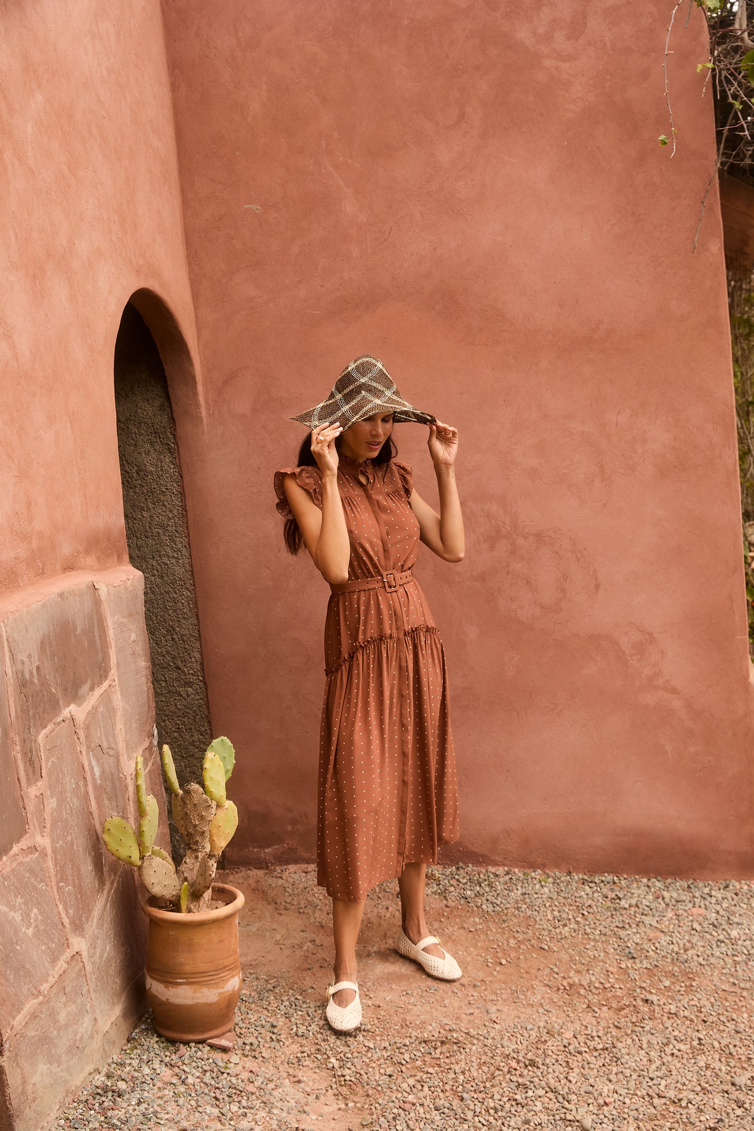 Sleeveless Darsha Toffee Polka Dress