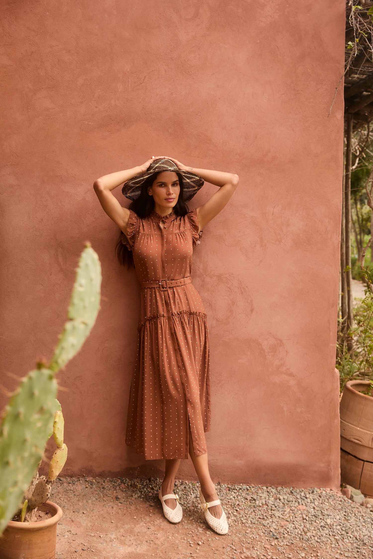 Sleeveless Darsha Toffee Polka Dress