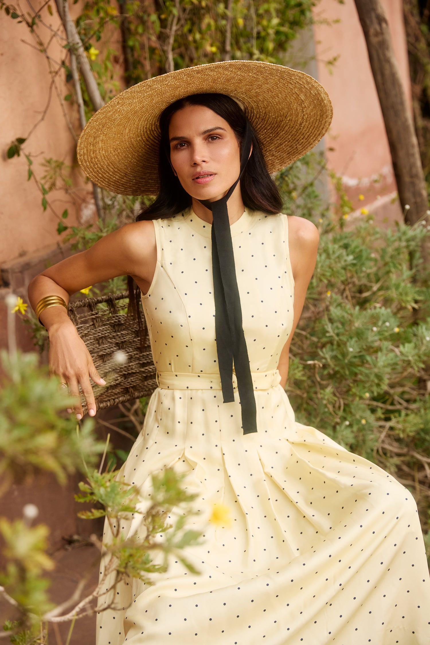 Annabel Yellow & Navy Polka Dot Dress