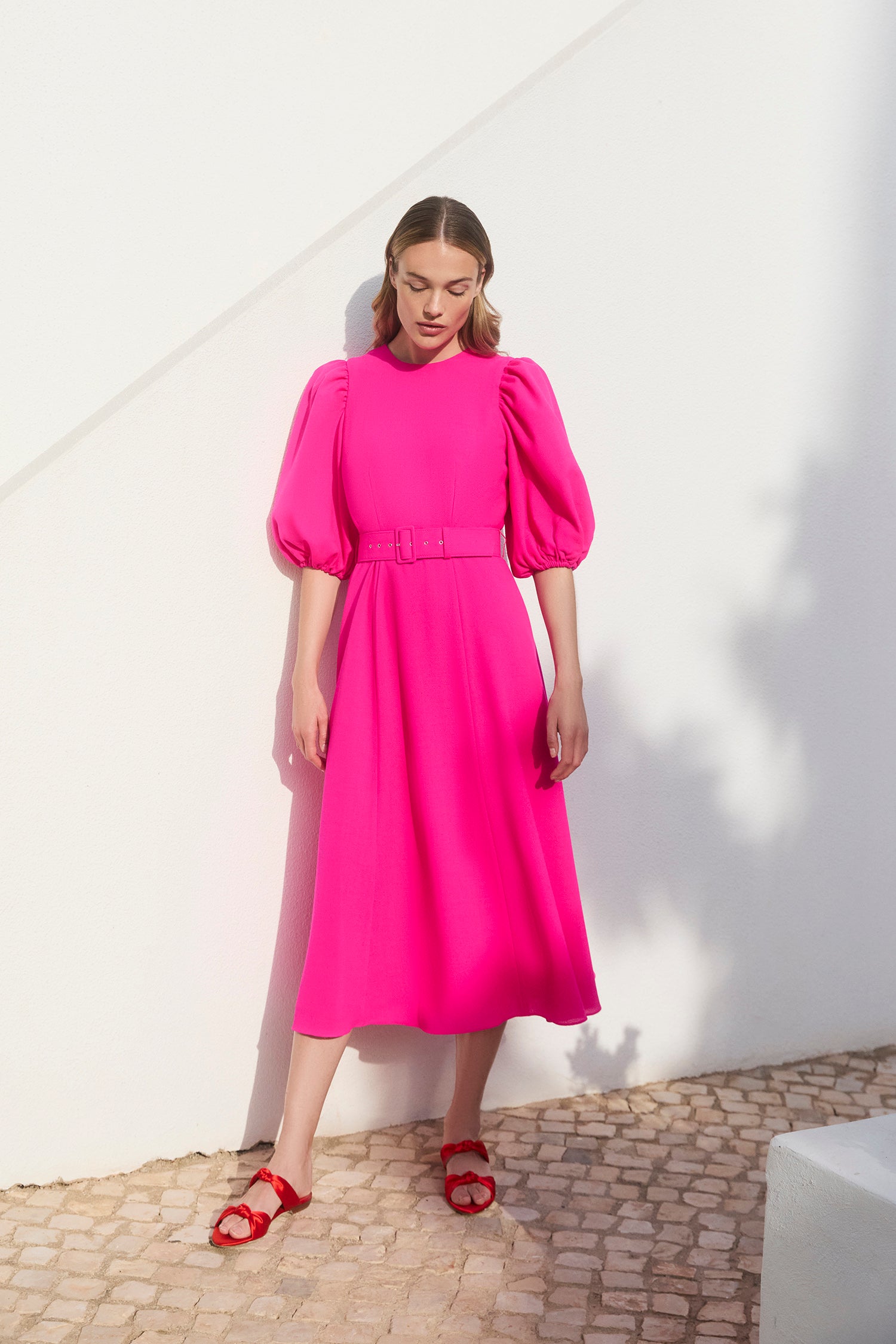 beulah sienna hot pink dress Pink Sundress Midi Length Sienna Hot Pink Dress