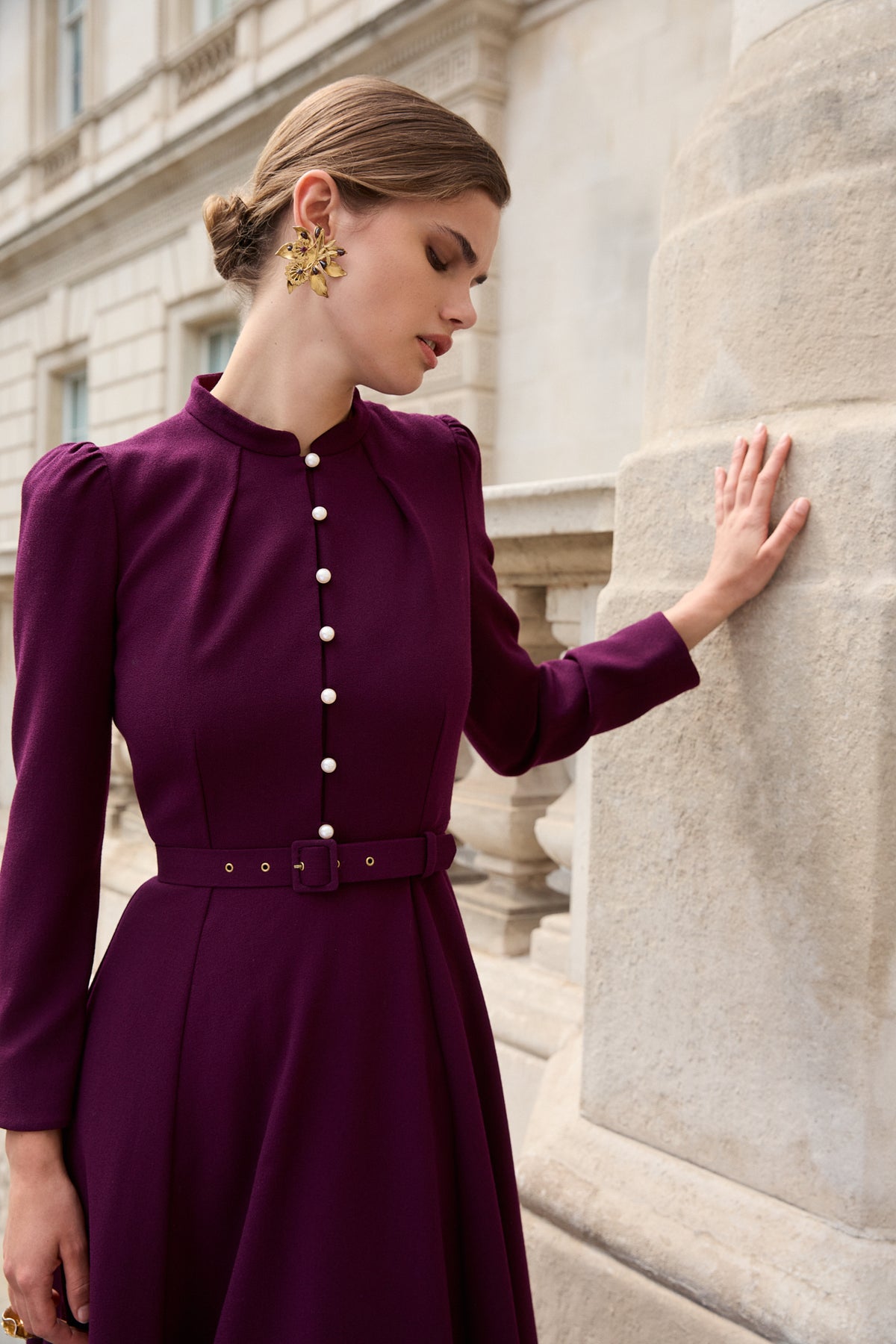 Ahana Plum Long Sleeve Dress