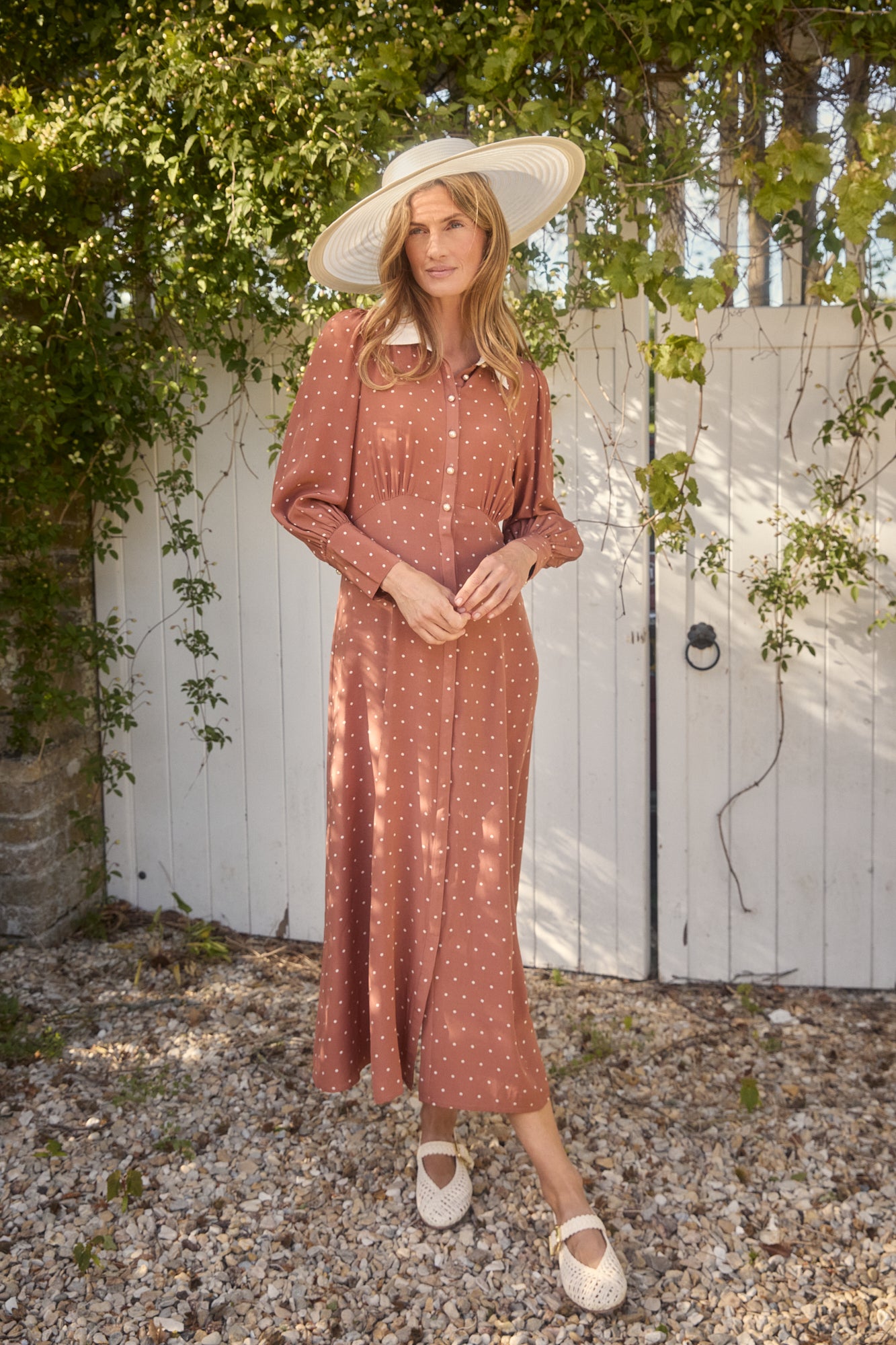 Calla Tan Polka Dot Dress