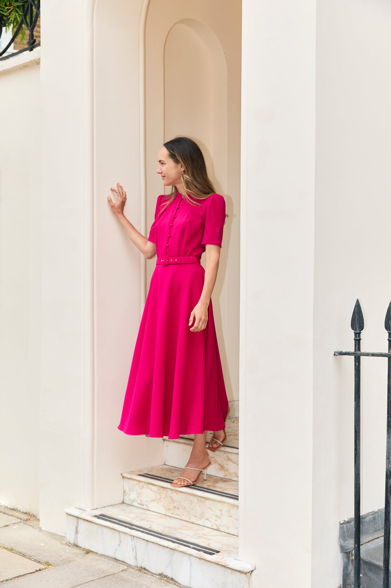 Ahana Fuchsia Short Sleeve Dress
