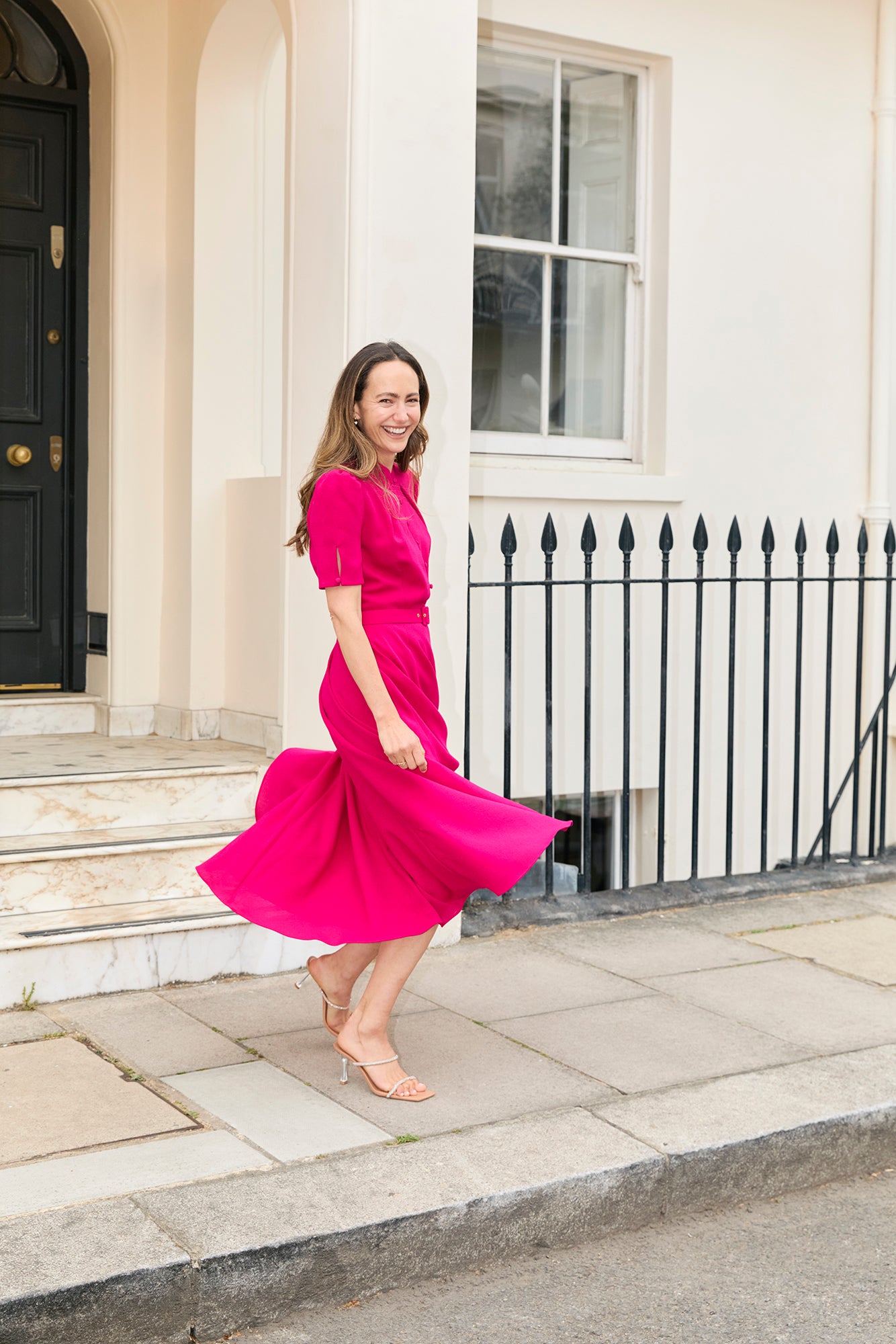 Ahana Fuchsia Short Sleeve Dress