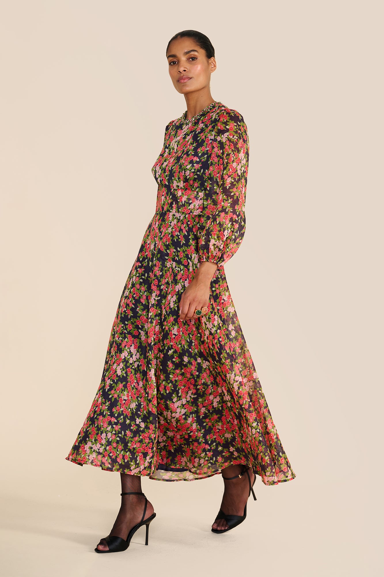 Mikela Navy Japanese Floral Dress
