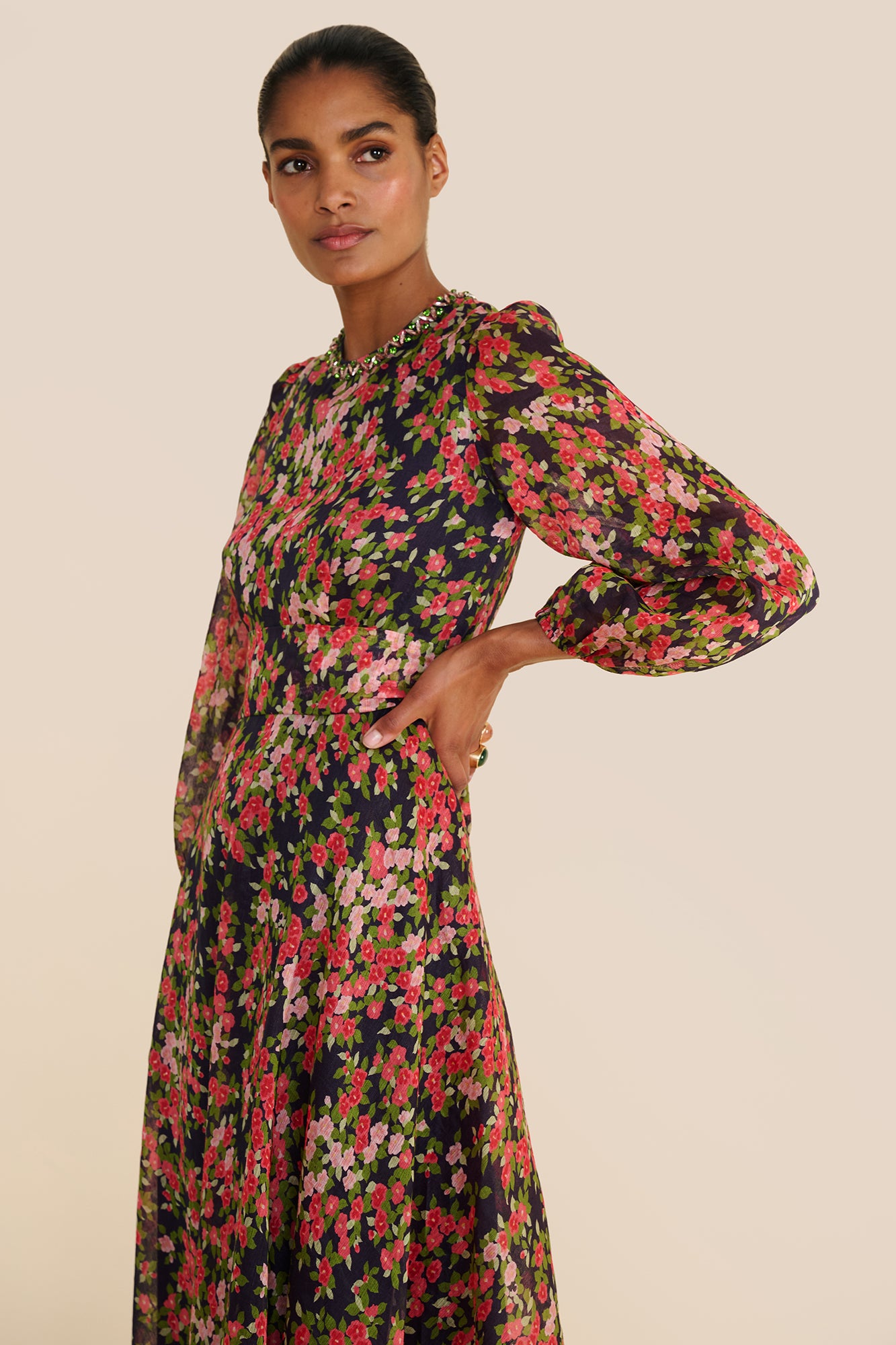 Mikela Navy Japanese Floral Dress