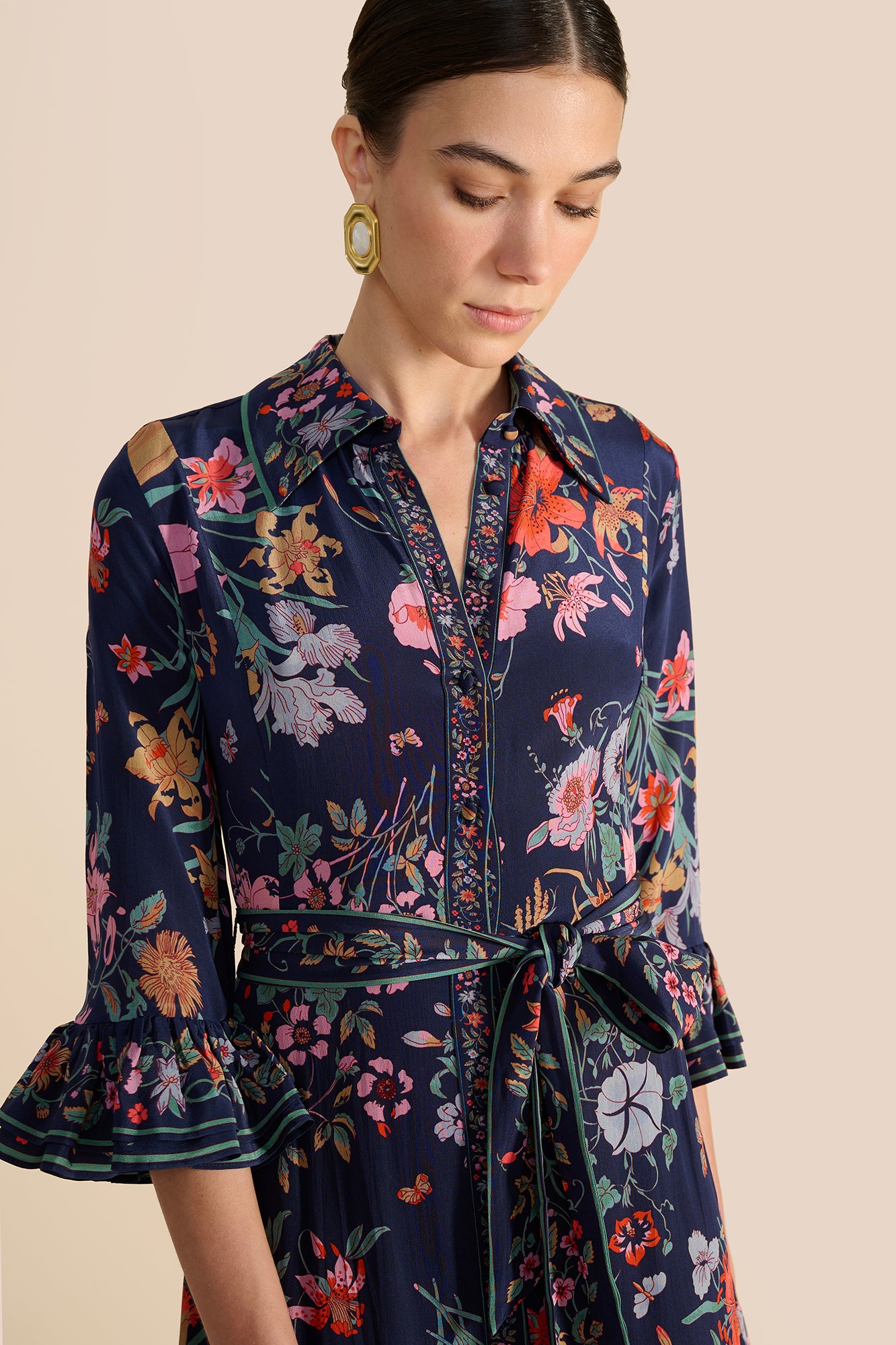 Nalini Navy Floral Bouquet Dress