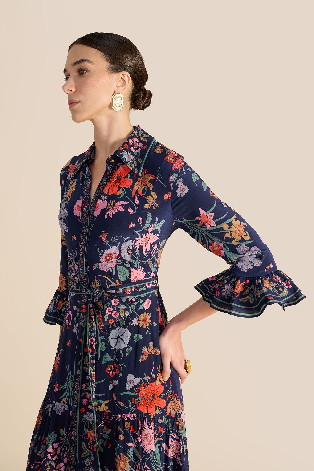 Nalini Navy Floral Bouquet Dress