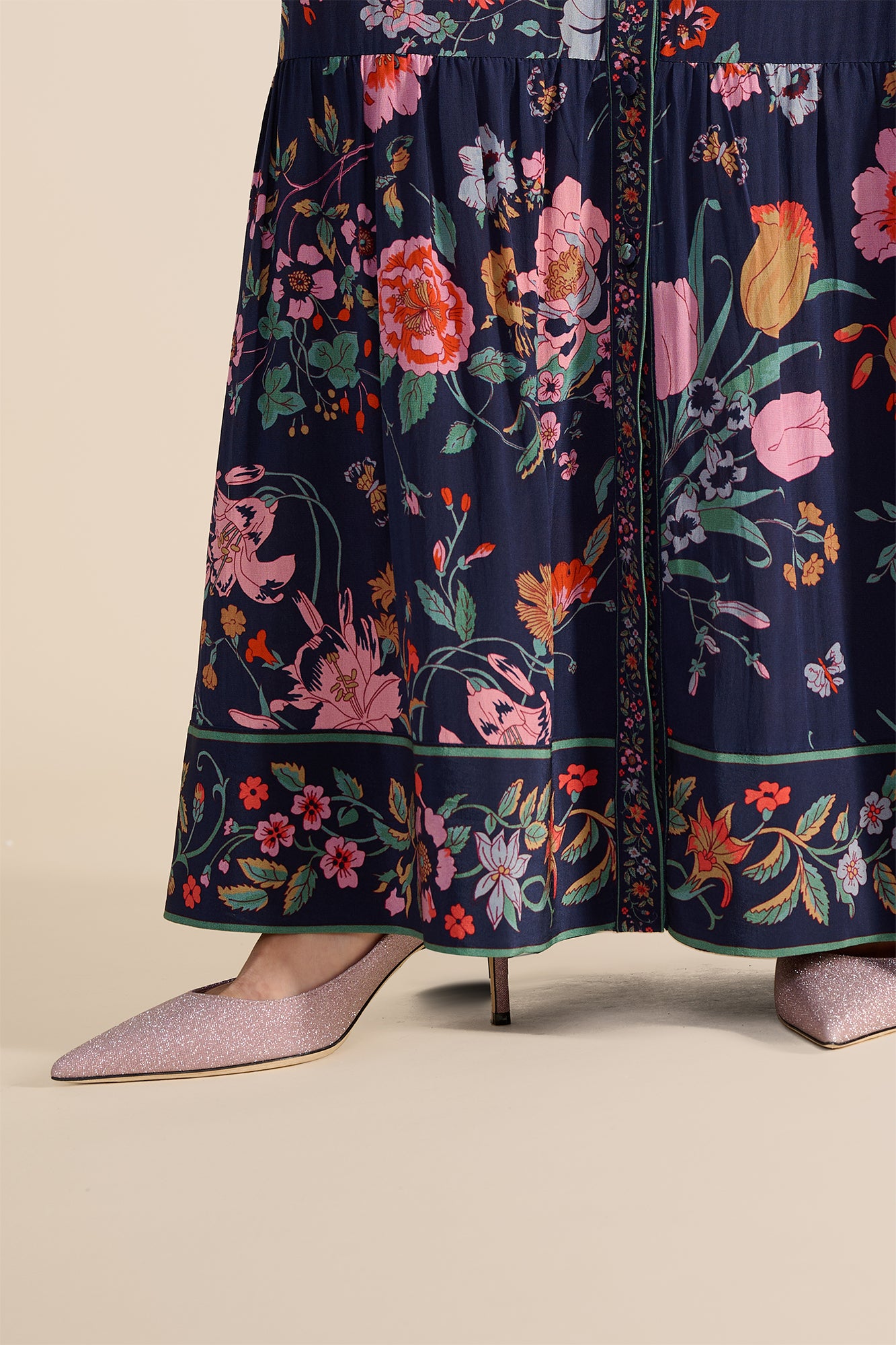 Nalini Navy Floral Bouquet Dress