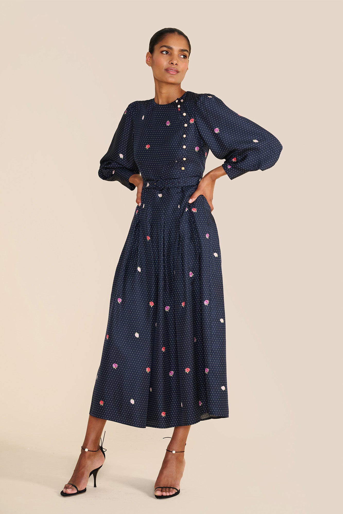 Odette Navy Dress With Polka Dots | Evening Poise by Beulah