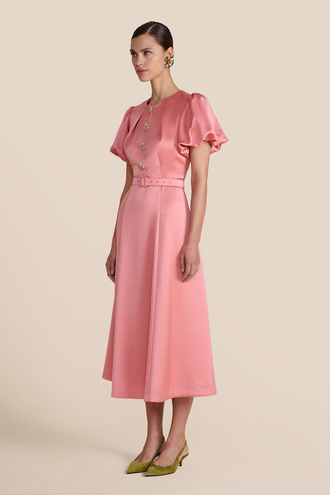 Rani Coral Rose Hammered Satin Dress