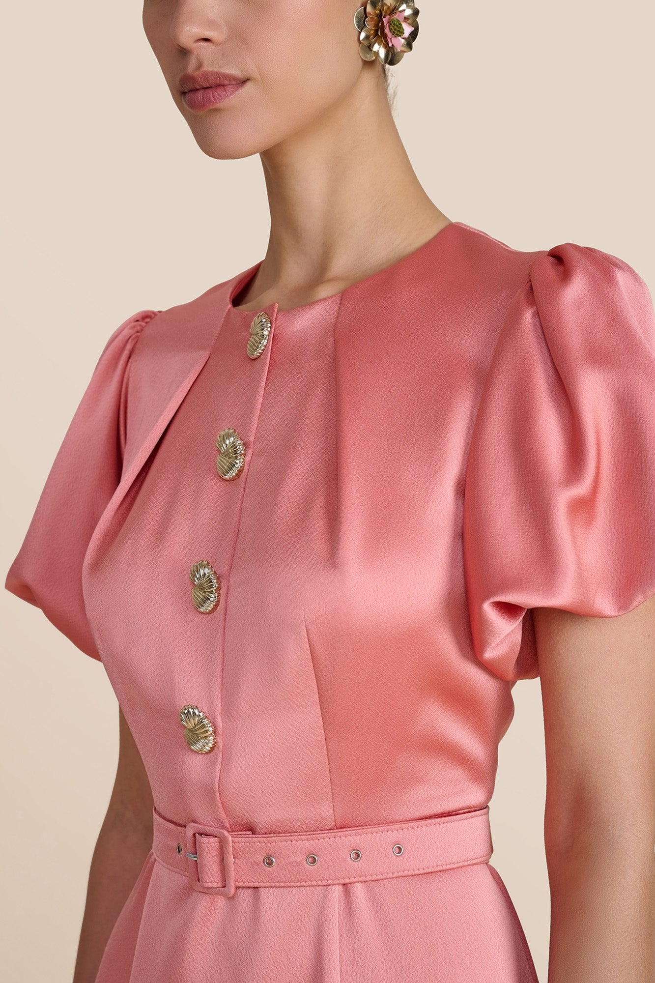 Rani Coral Rose Hammered Satin Dress