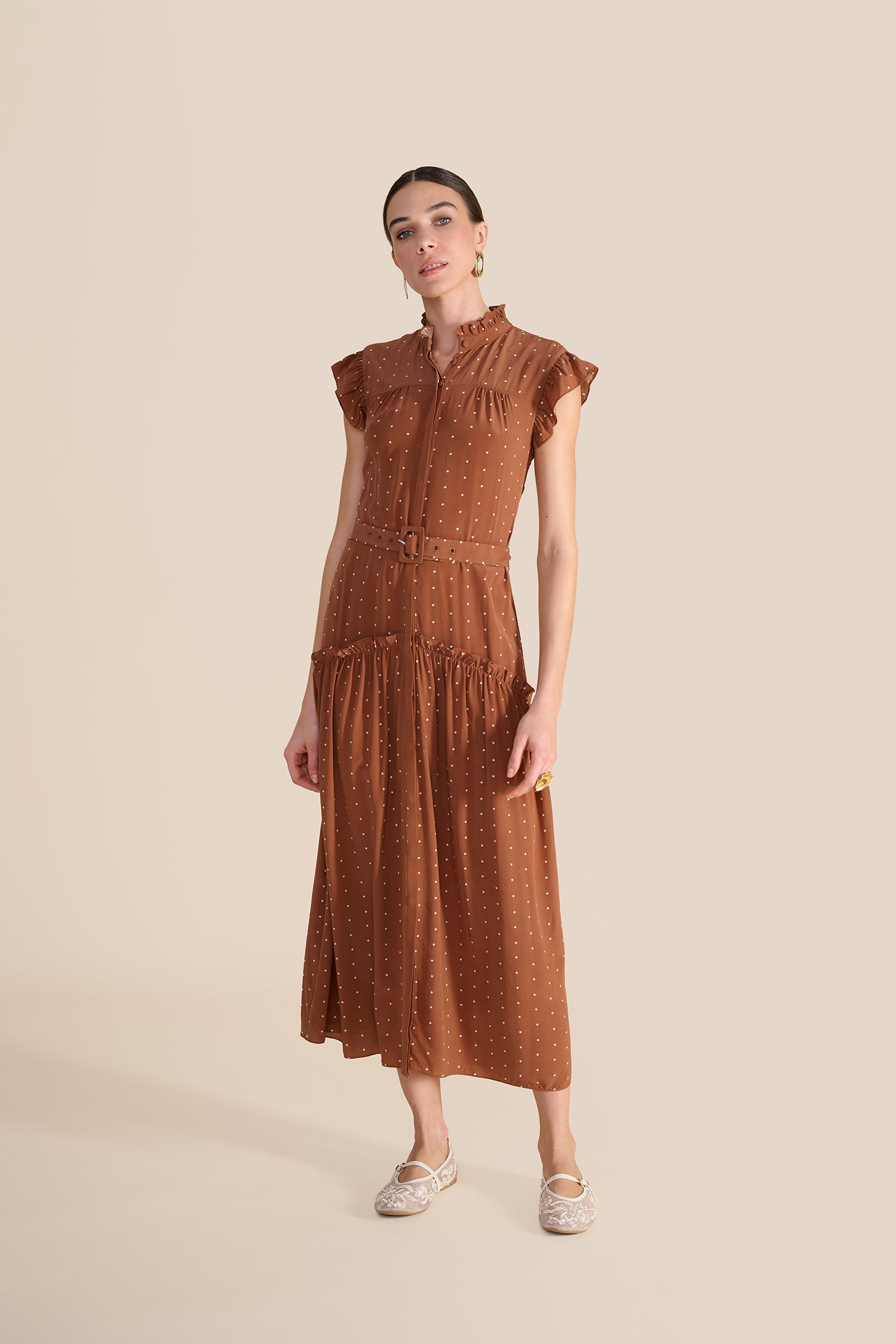 Sleeveless Darsha Toffee Polka Dress