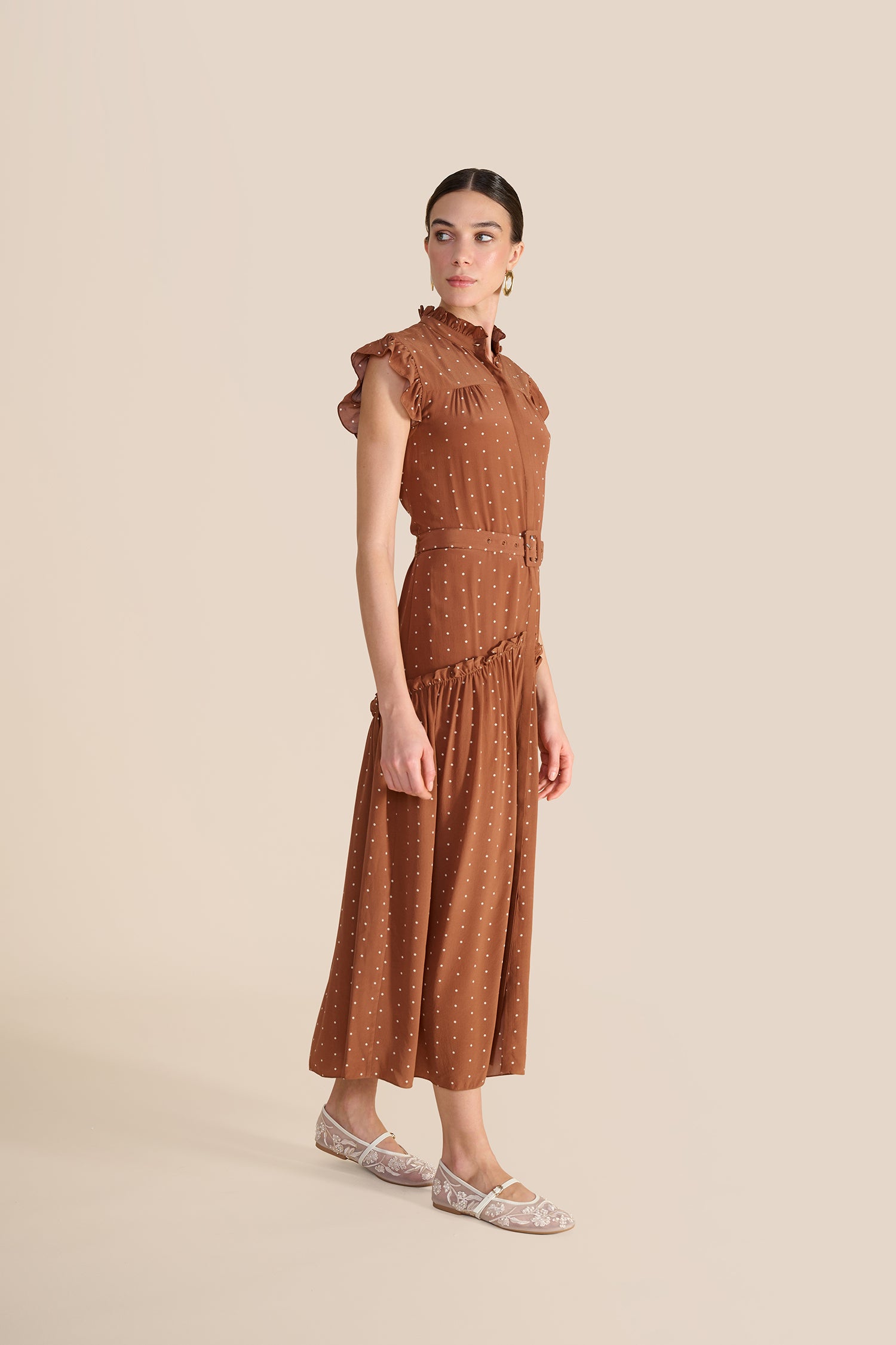 Sleeveless Darsha Toffee Polka Dress