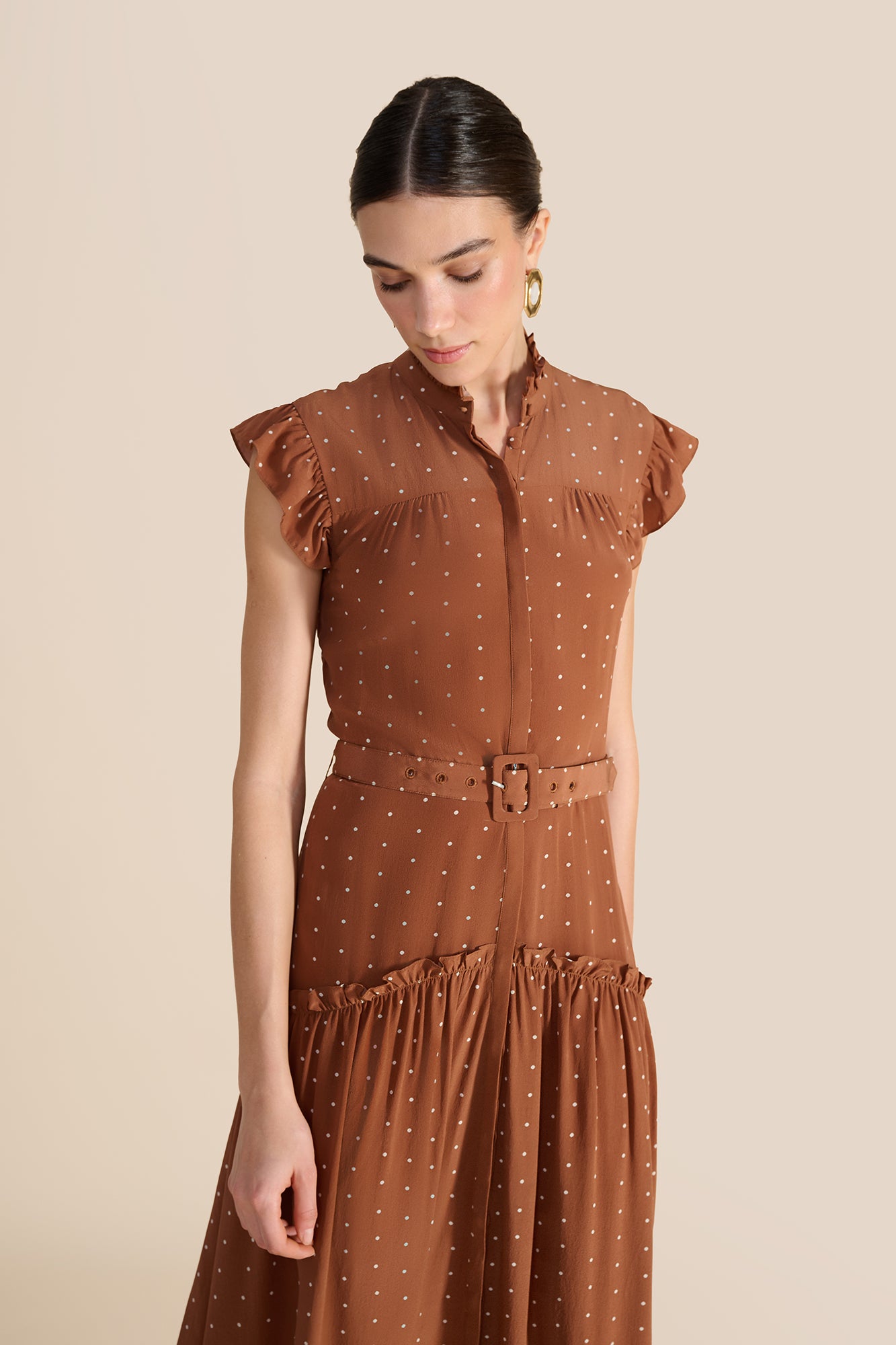 Sleeveless Darsha Toffee Polka Dress