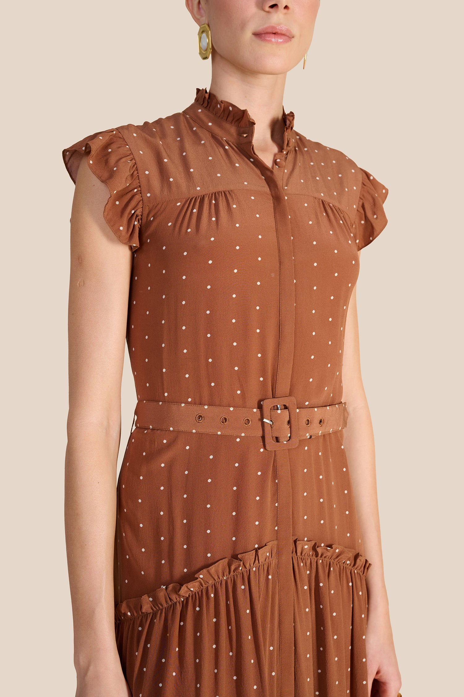 Sleeveless Darsha Toffee Polka Dress