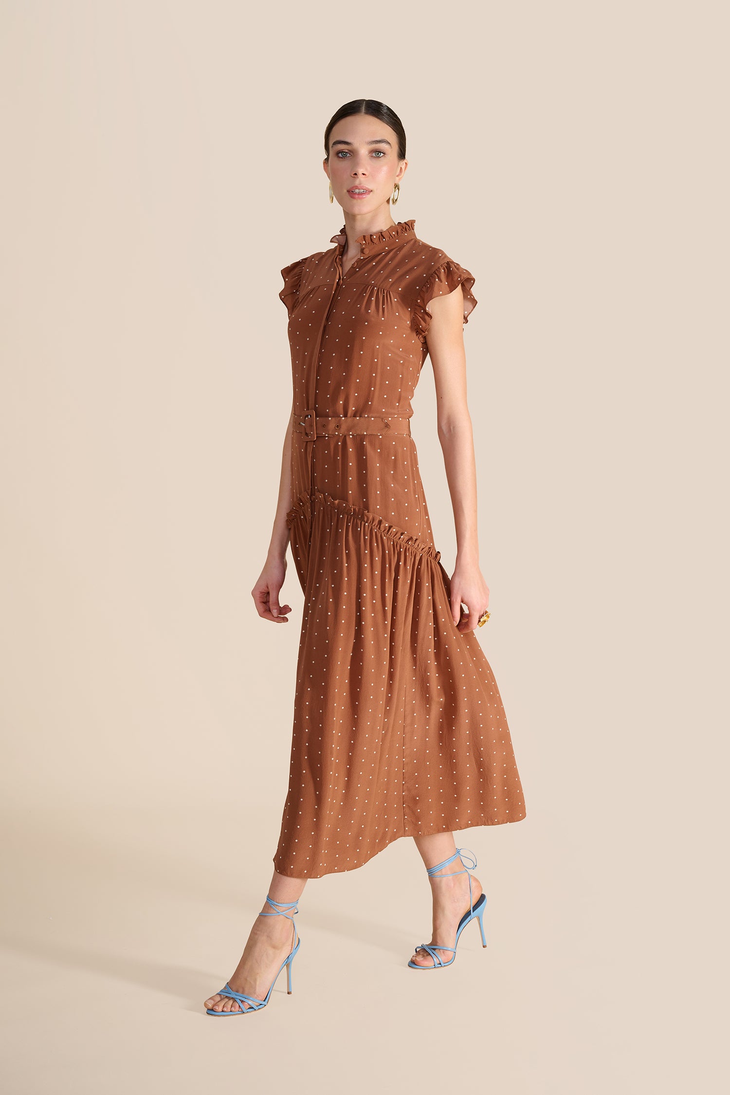 Sleeveless Darsha Toffee Polka Dress