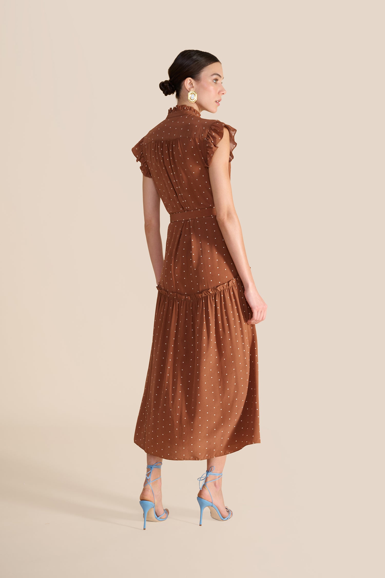 Sleeveless Darsha Toffee Polka Dress