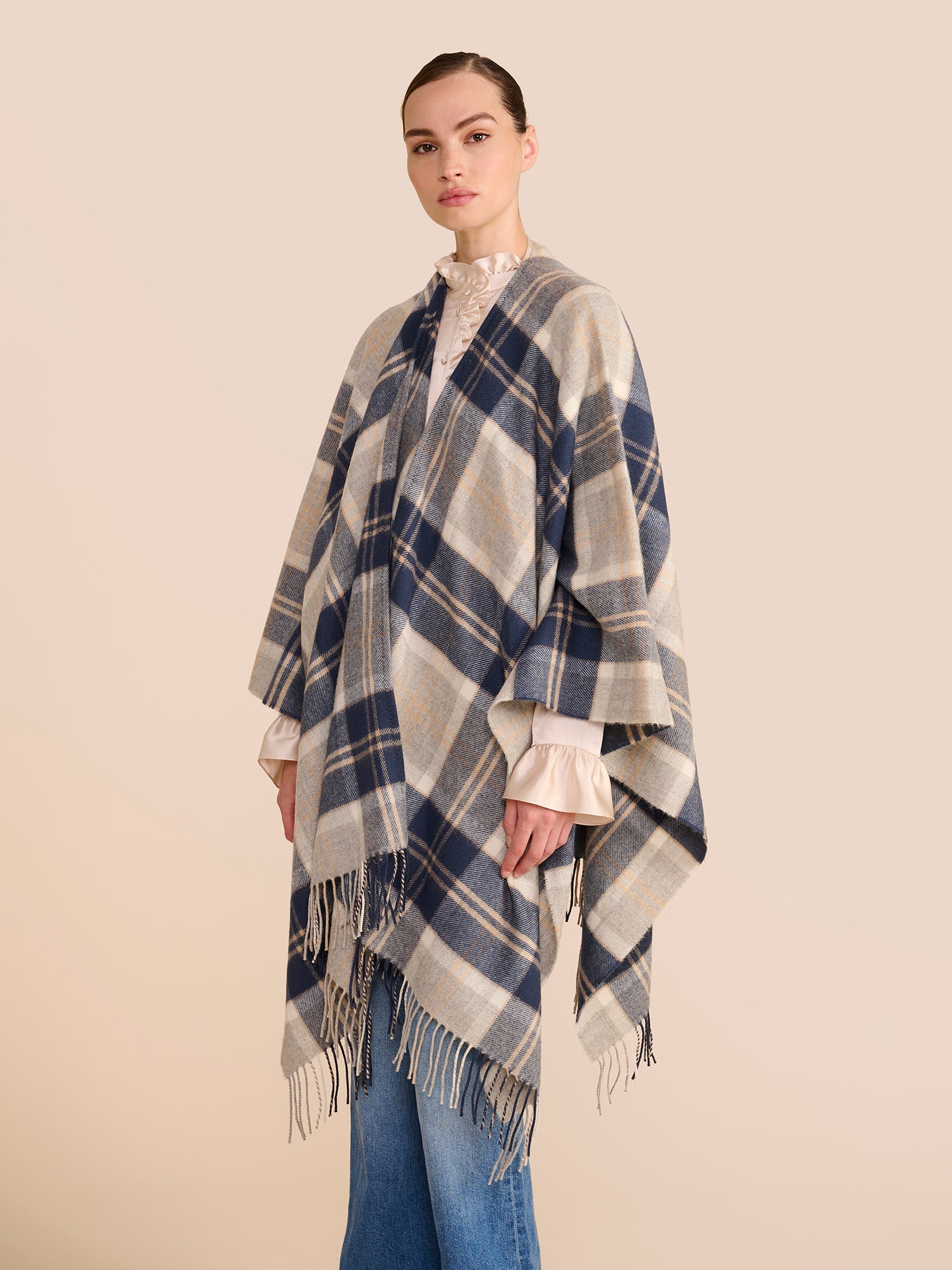Tartan Navy & Grey Shawl