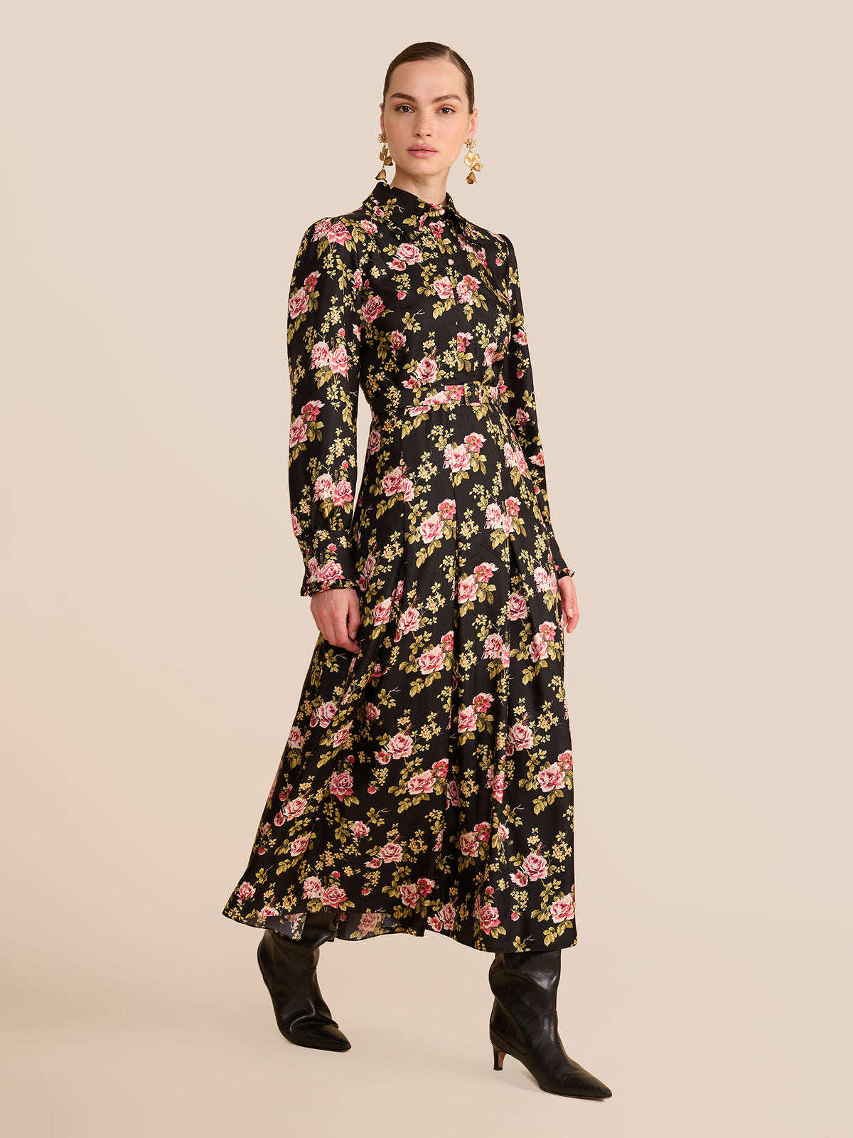 Whitney Black Trailing Rose Dress