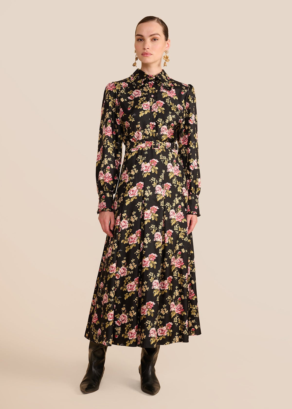 Whitney Black Trailing Rose Dress