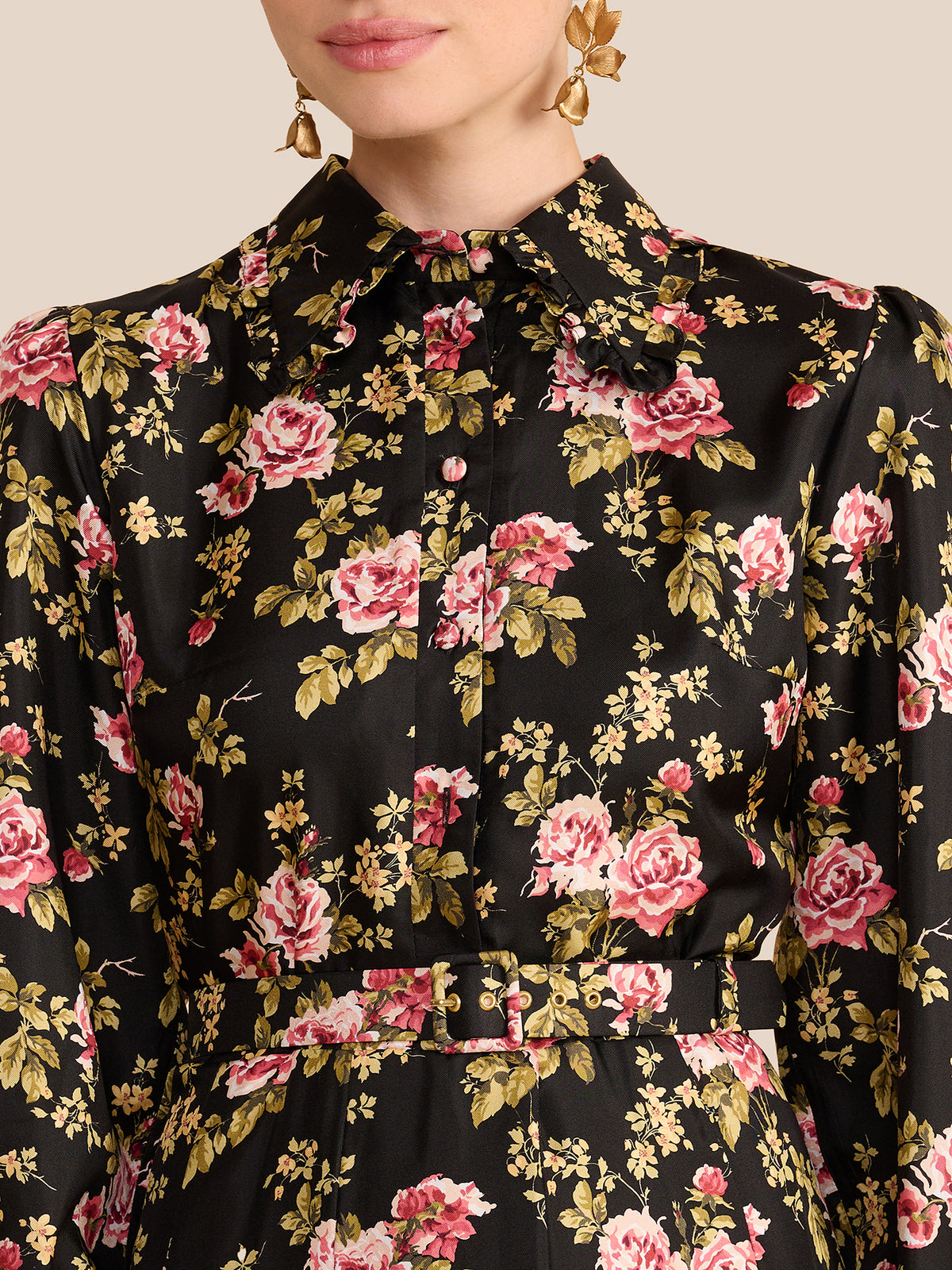 Whitney Black Trailing Rose Dress