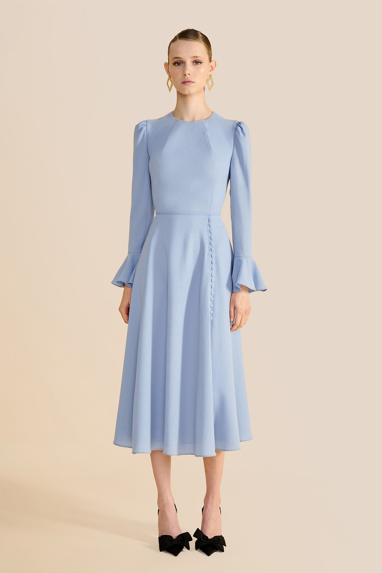 Yahvi Pale Blue Midi Dress | Made with 100% RWS Wool Yahvi Pale Blue Midi Dress | Made with 100% RWS Wool