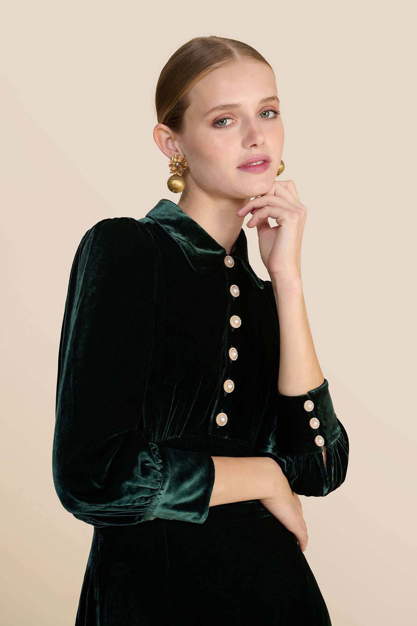 Calla Evergreen Velvet Dress