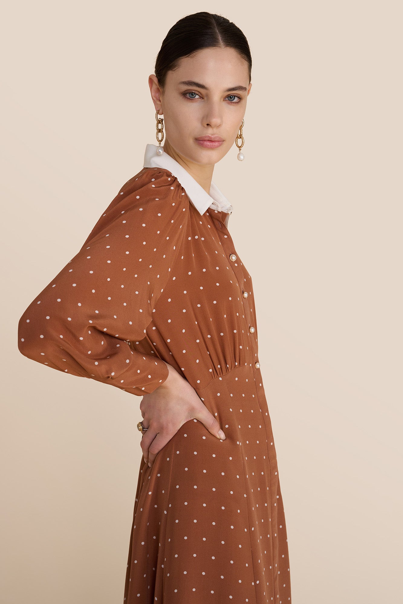 Calla Tan Polka Dot Dress