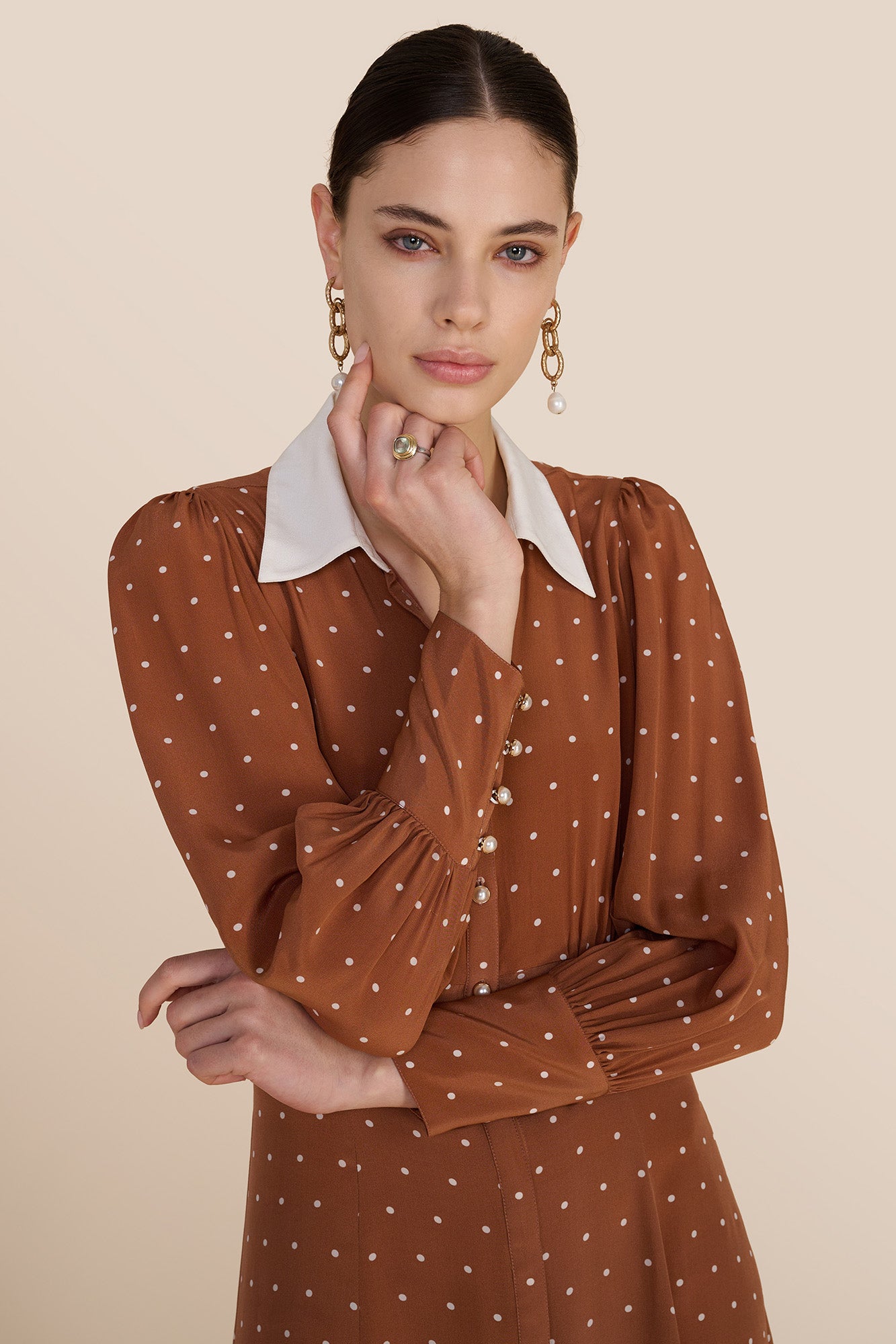 Calla Tan Polka Dot Dress