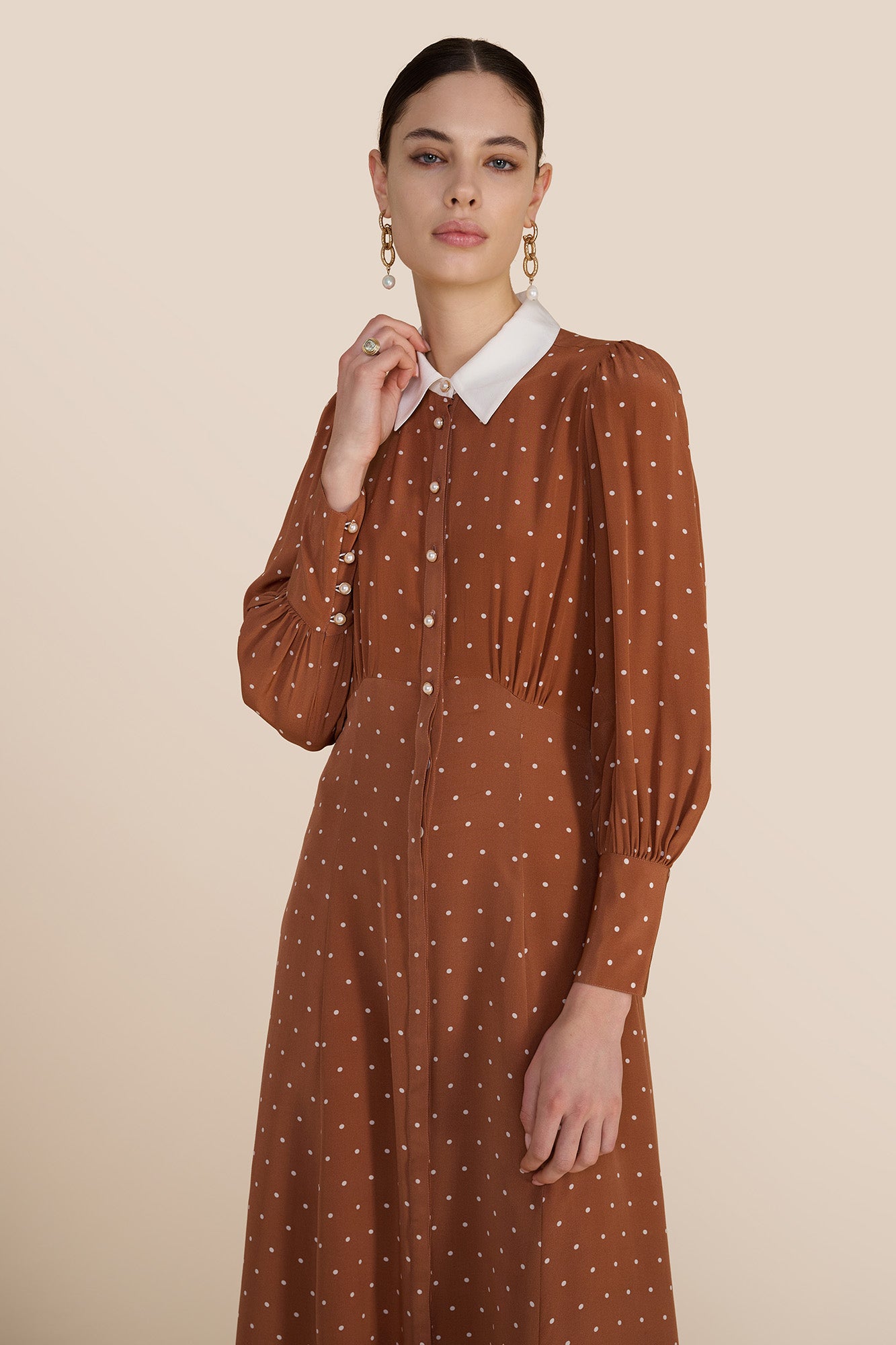 Calla Tan Polka Dot Dress