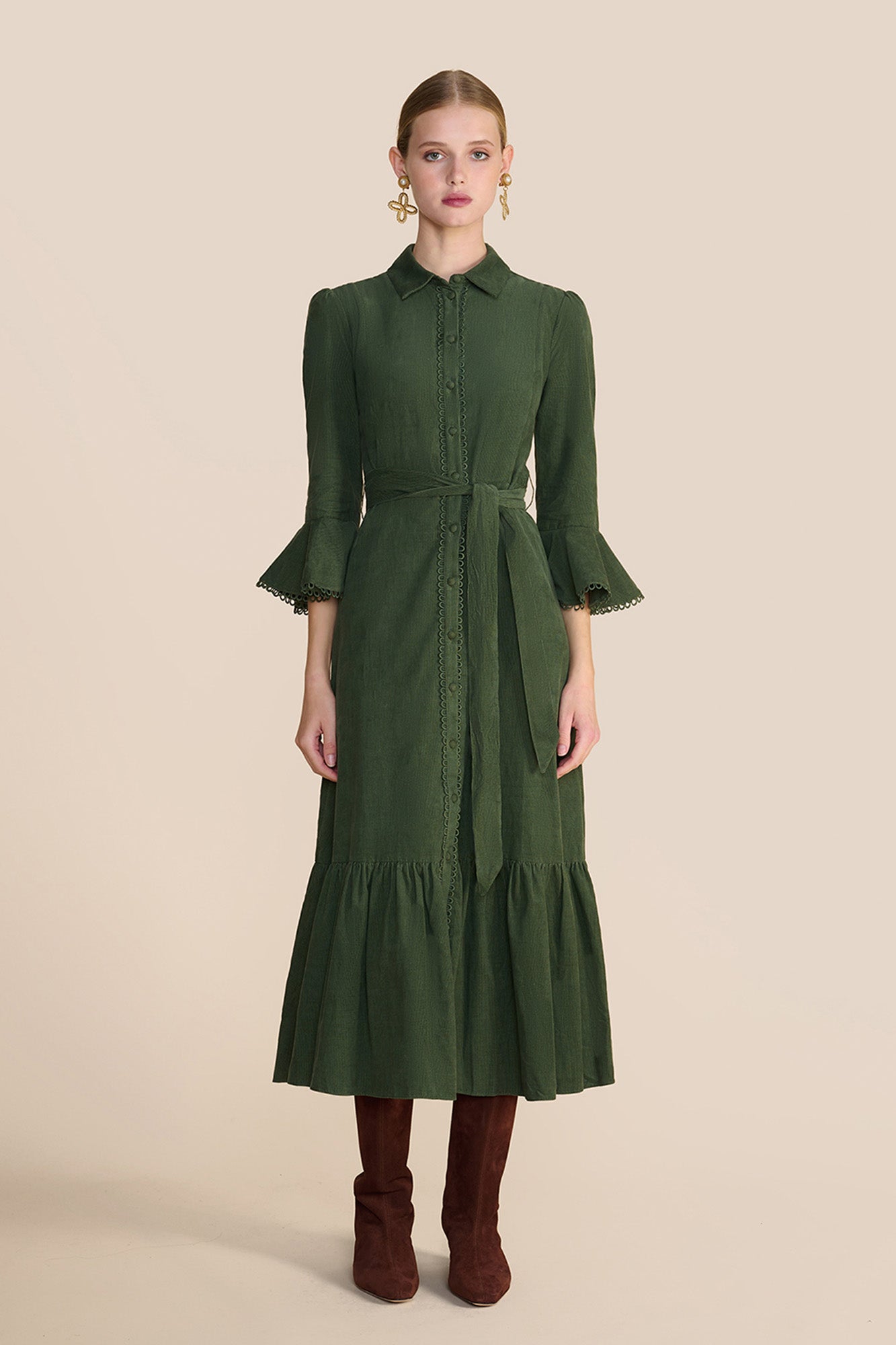 beulah green dress Beulah London Ahana Long-Sleeve Dress in Green UFO No More