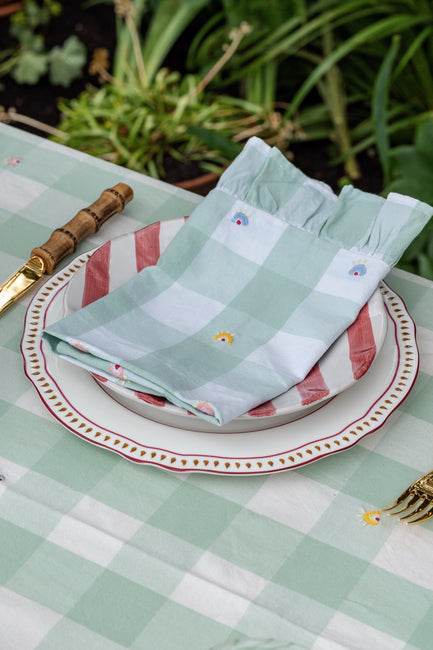 Embroidered Green Gingham Gift Set