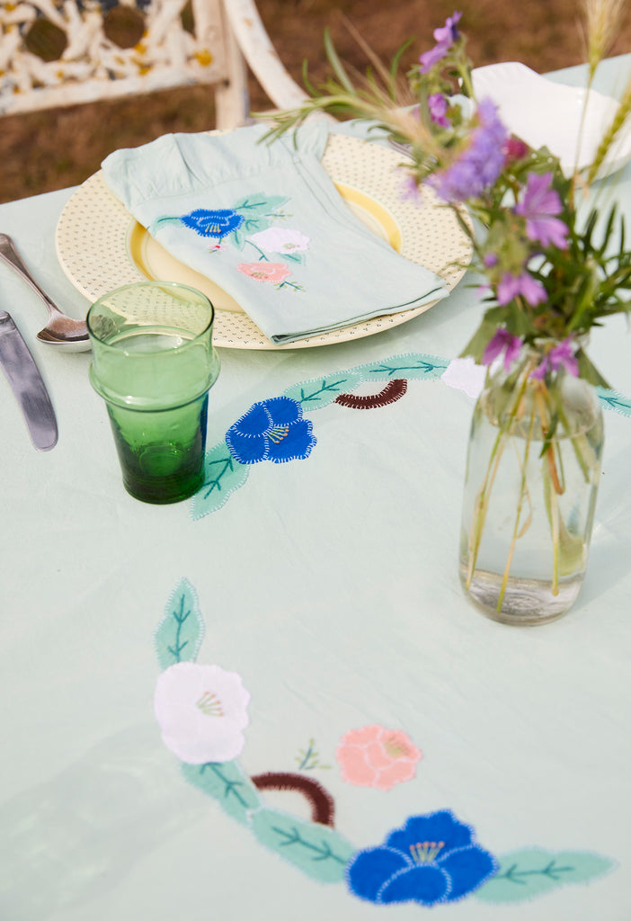 Green Floral Appliqué Tablecloth