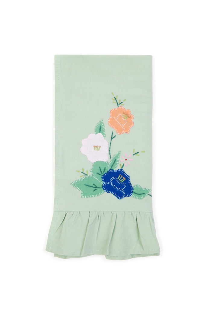 Set of 4 Napkins - Floral Appliqué Green