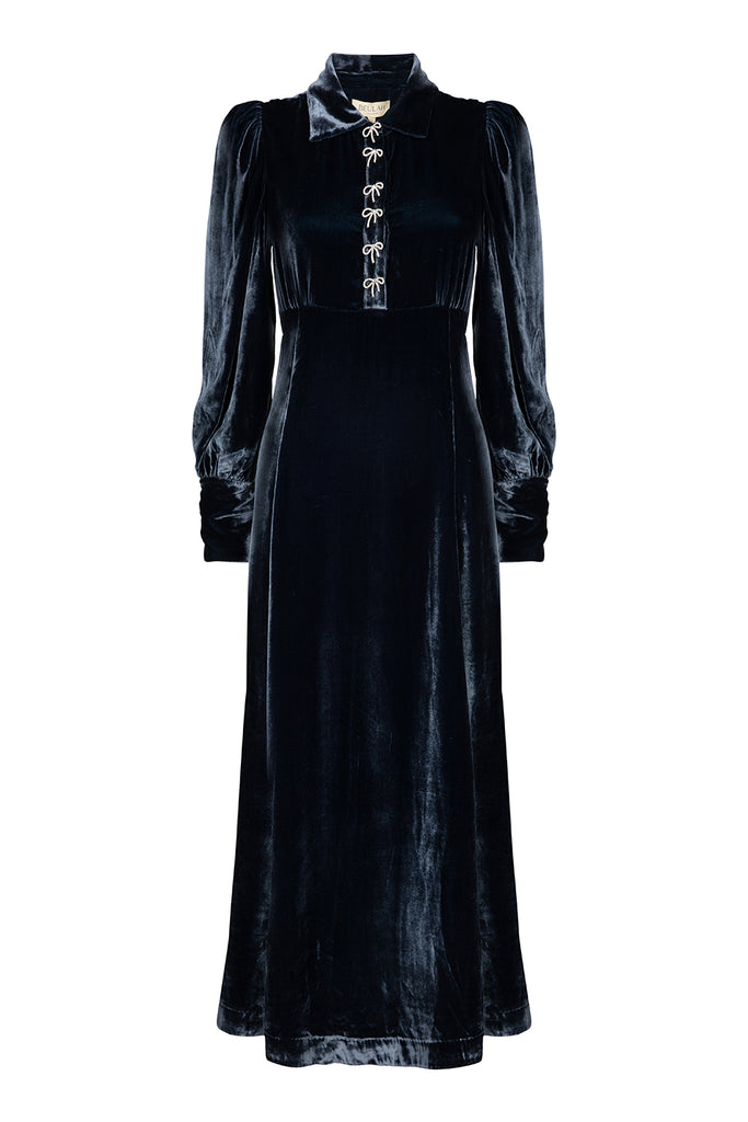 Calla Petrol Velvet Dress