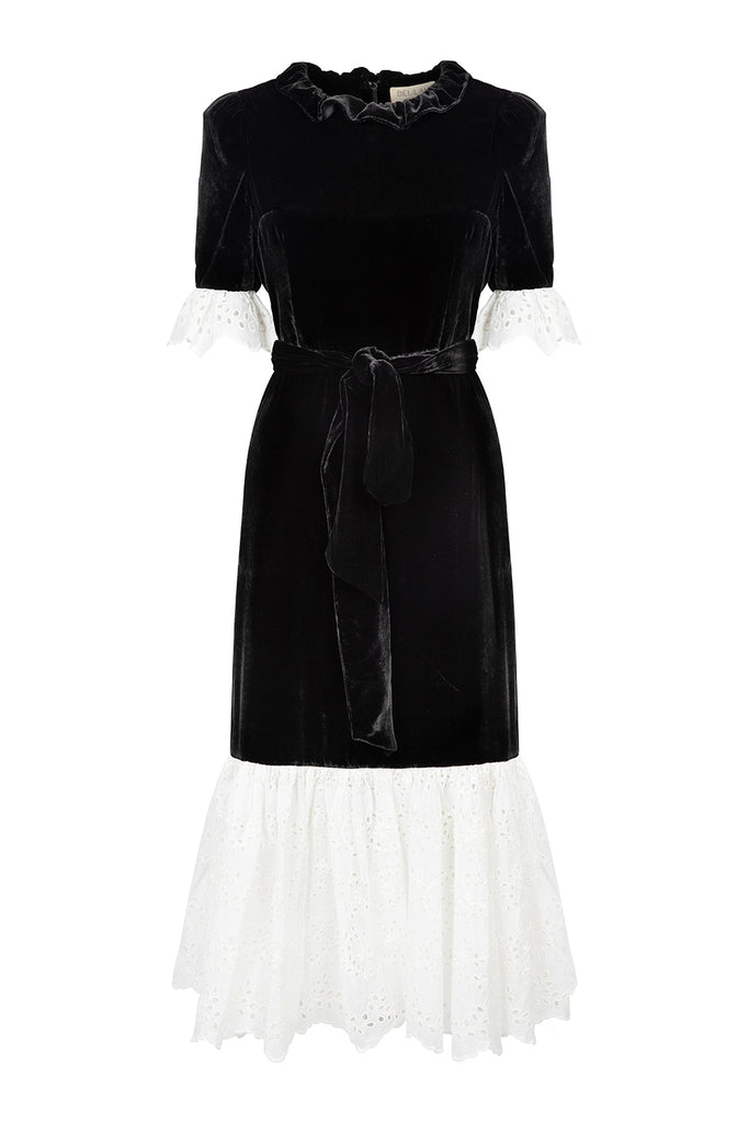 Aster Black Silk Velvet Dress