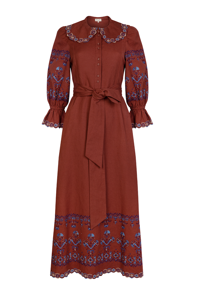 Dhalia Embroidered Rust Dress