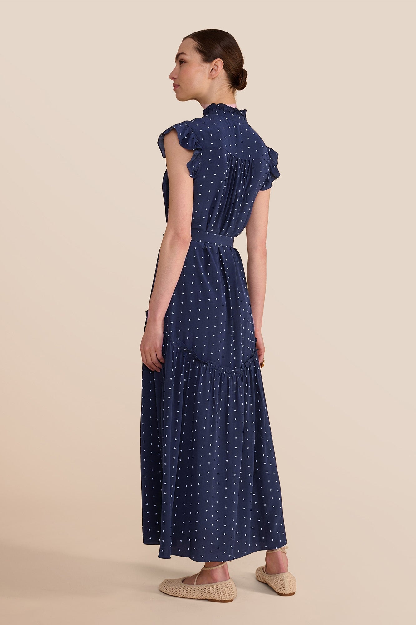 Darsha Navy Polka Dot Sleeveless Dress