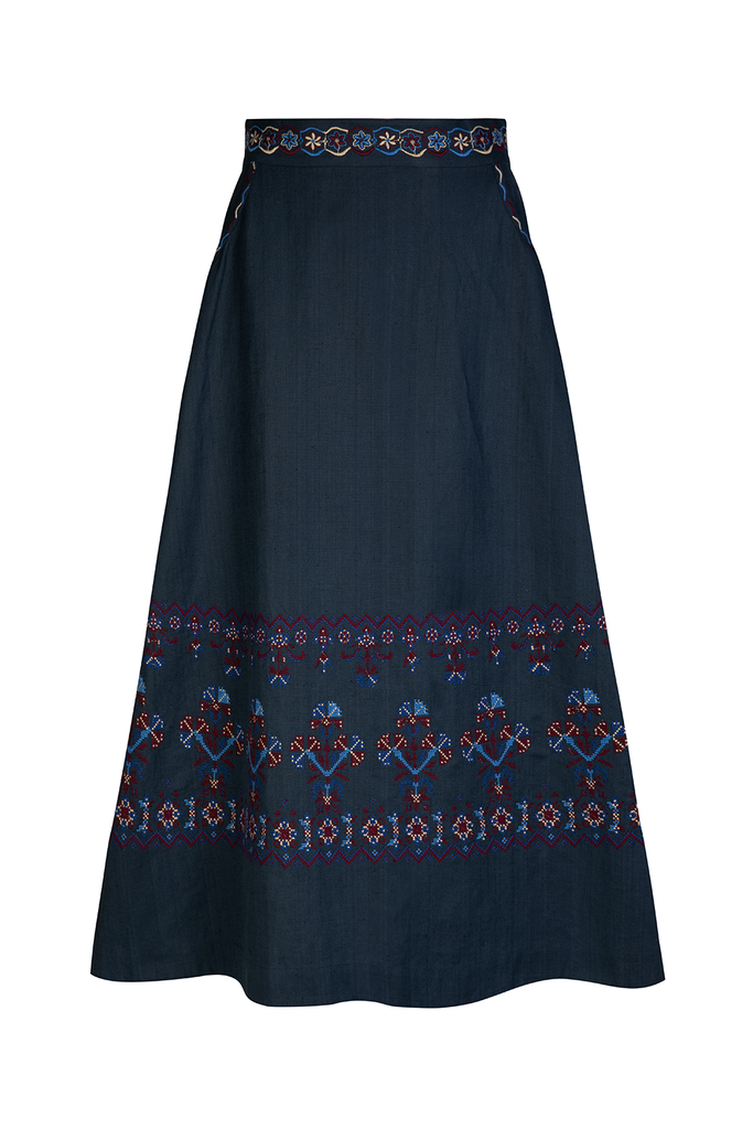 Kalina Embroidered Navy Skirt Beulah London