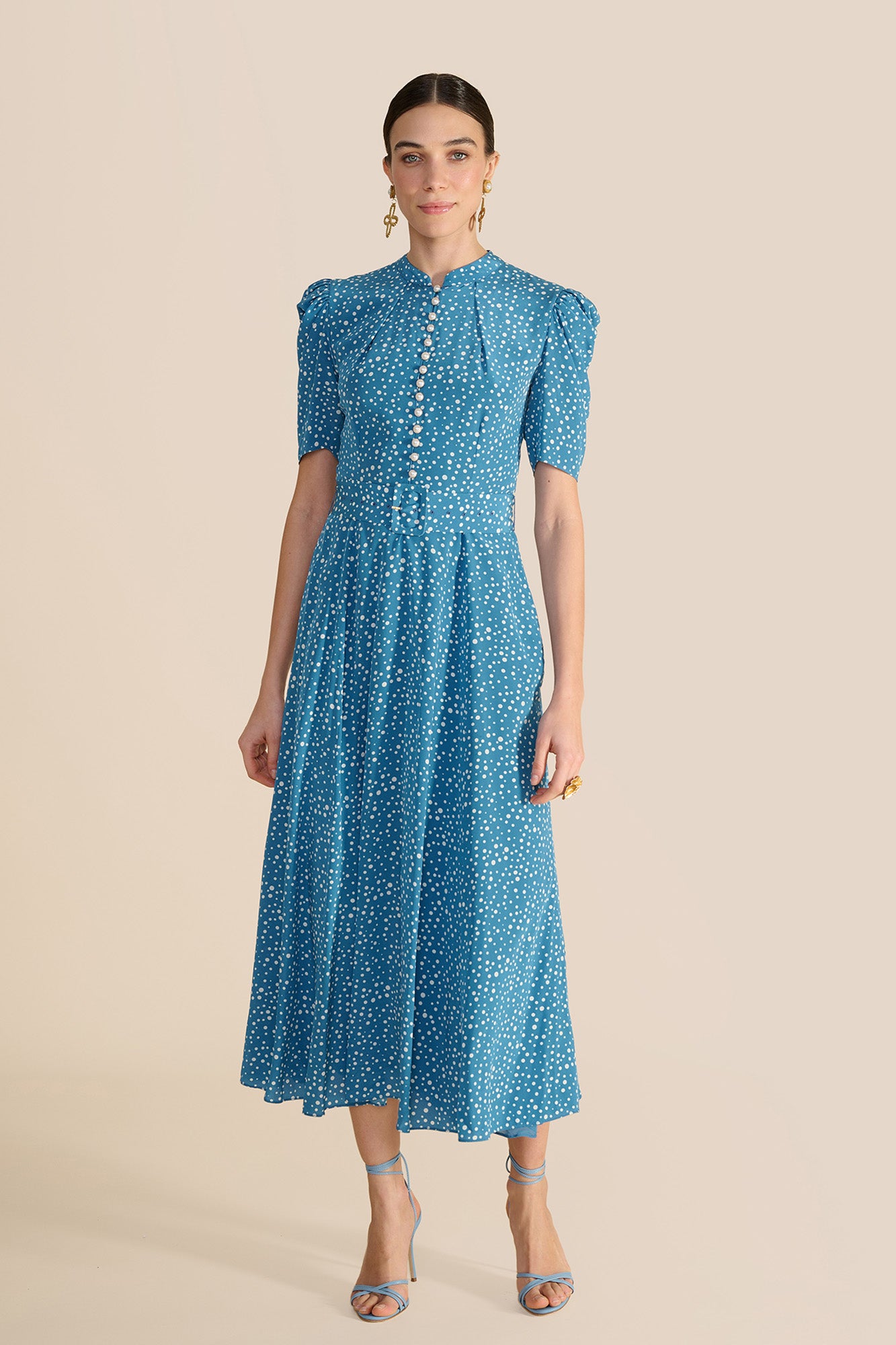Ahana Bright Blue Polka Dress