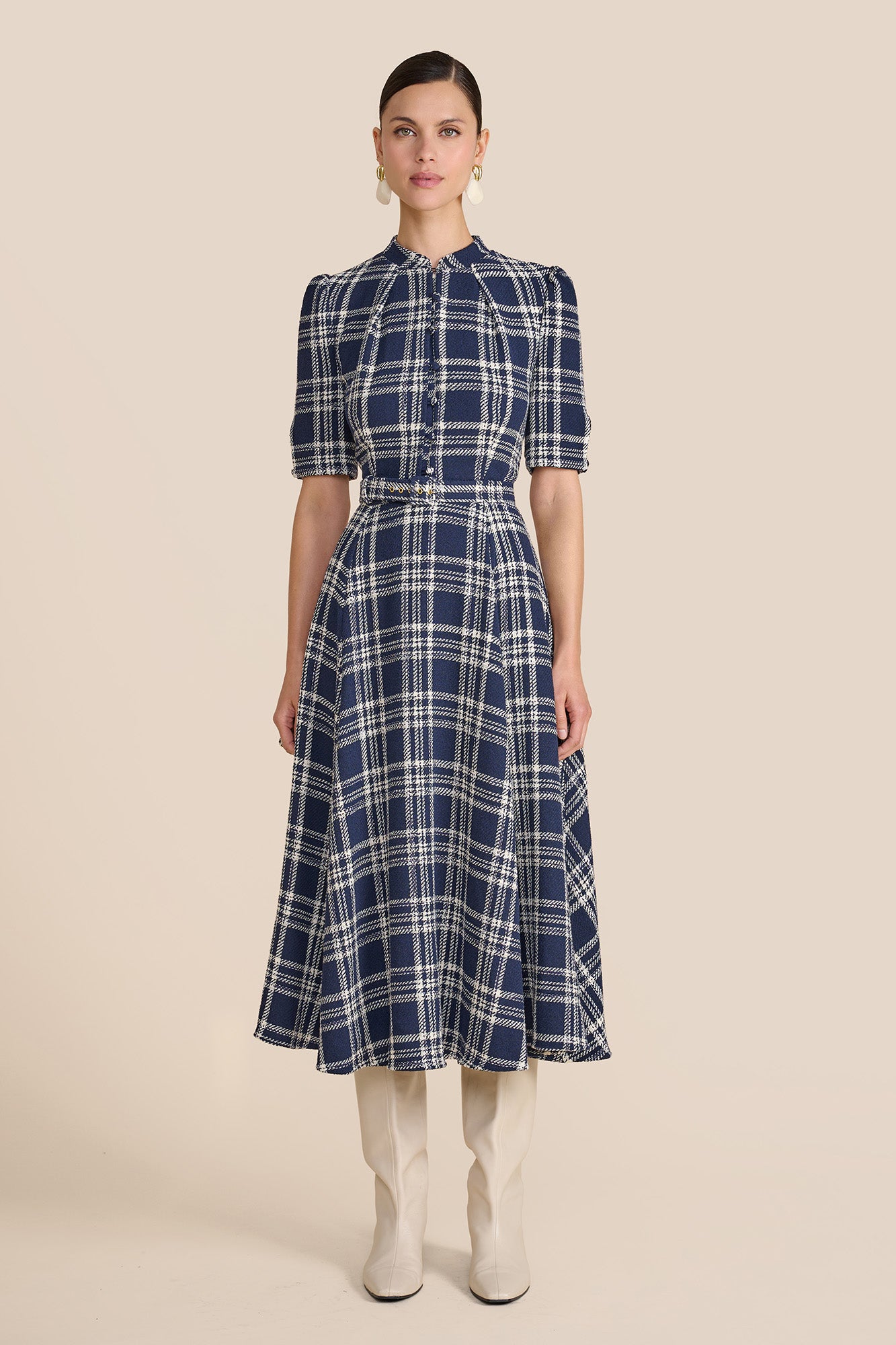Ahana Navy & White Check Dress