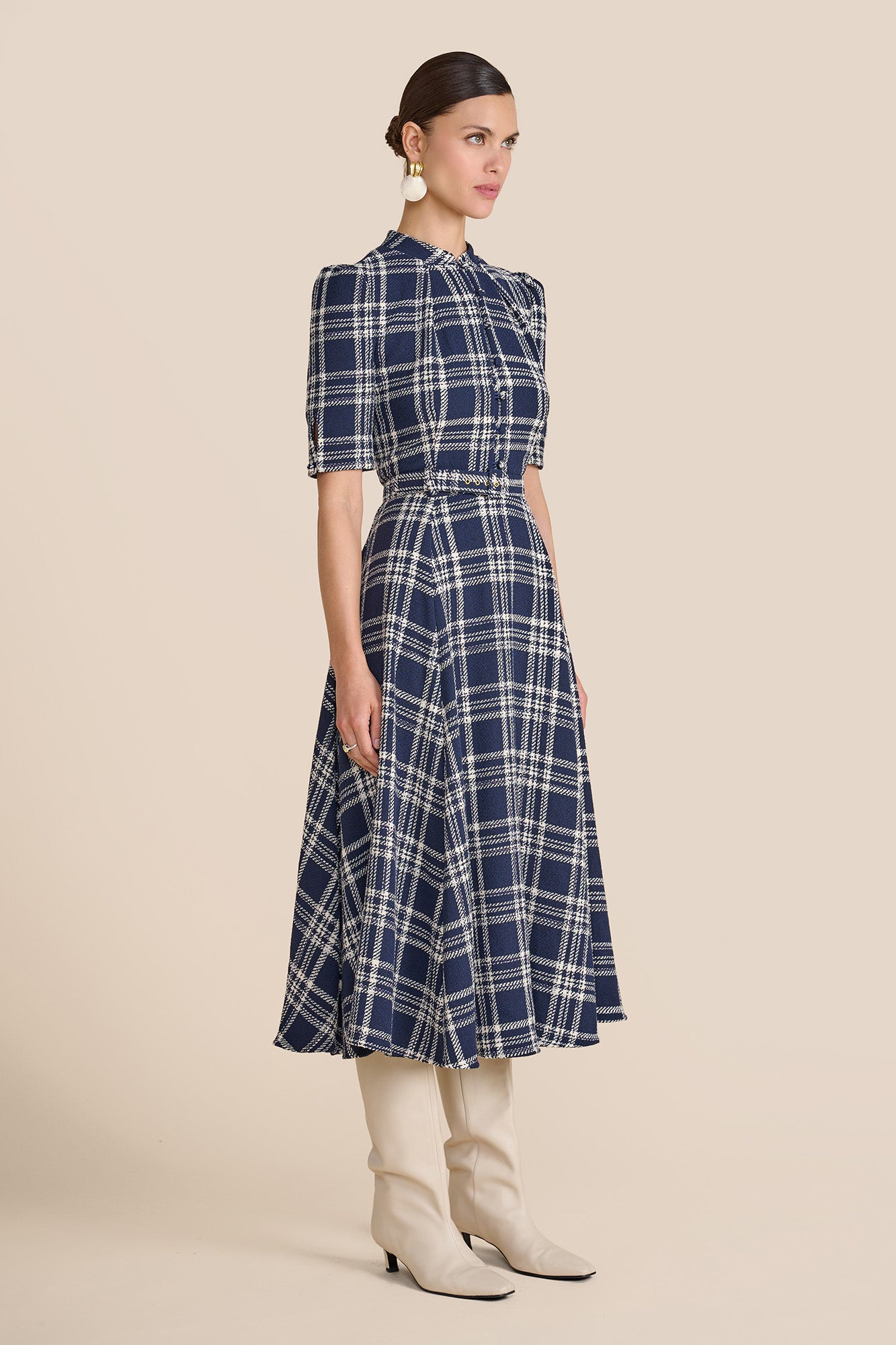 Ahana Navy & White Check Dress