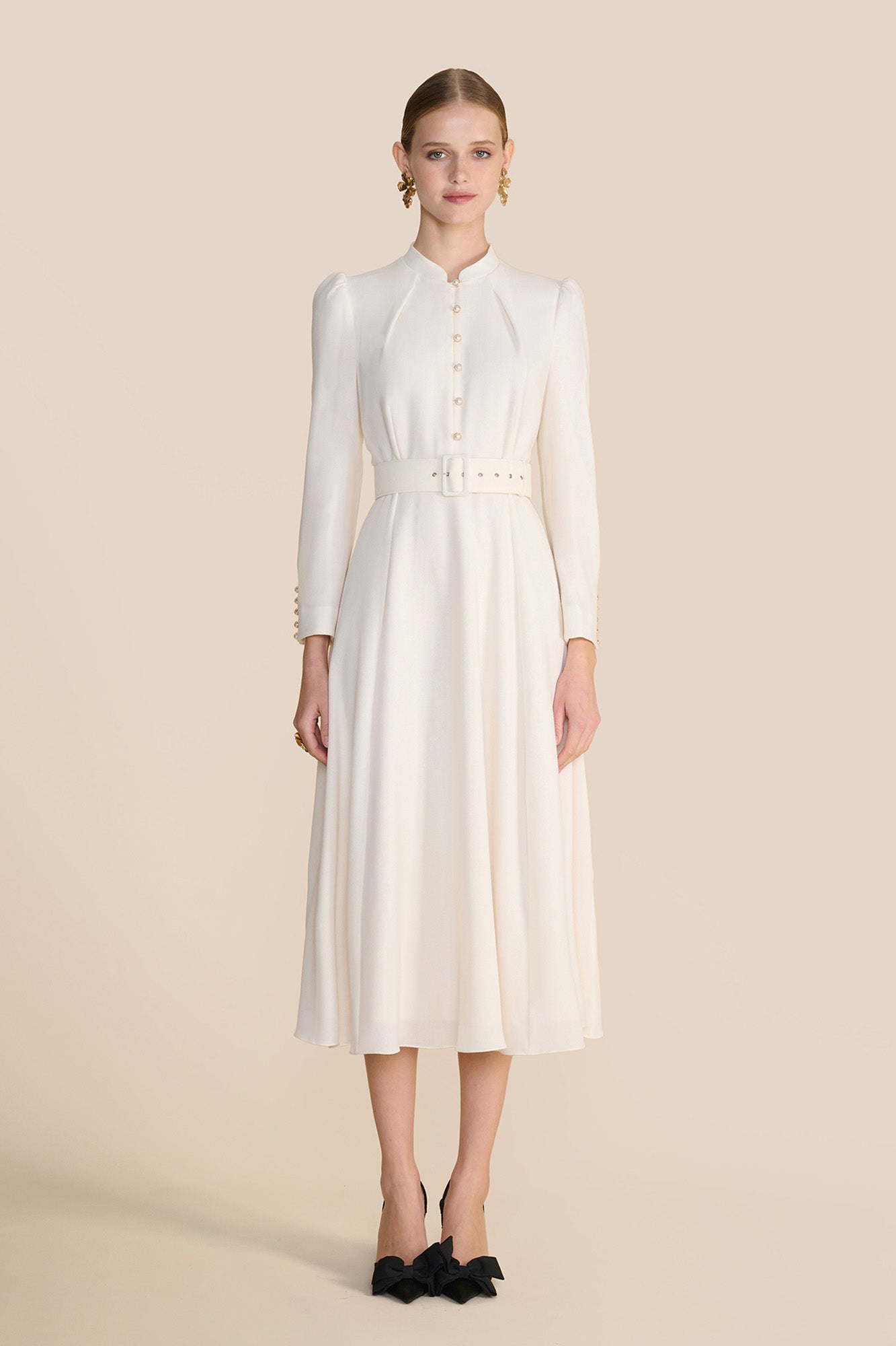 Ahana Cream Long Sleeve Dress