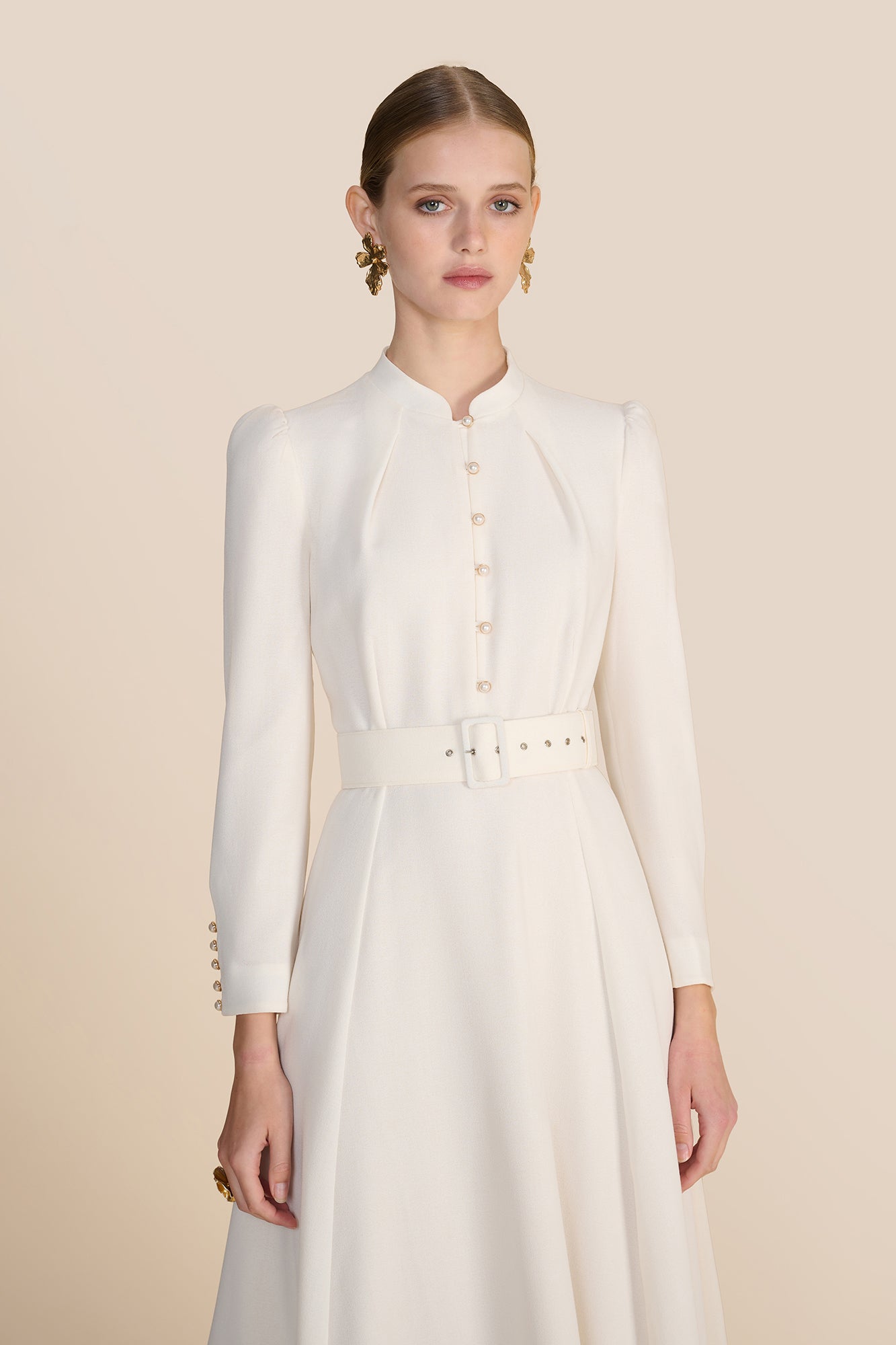 Ahana Cream Long Sleeve Dress