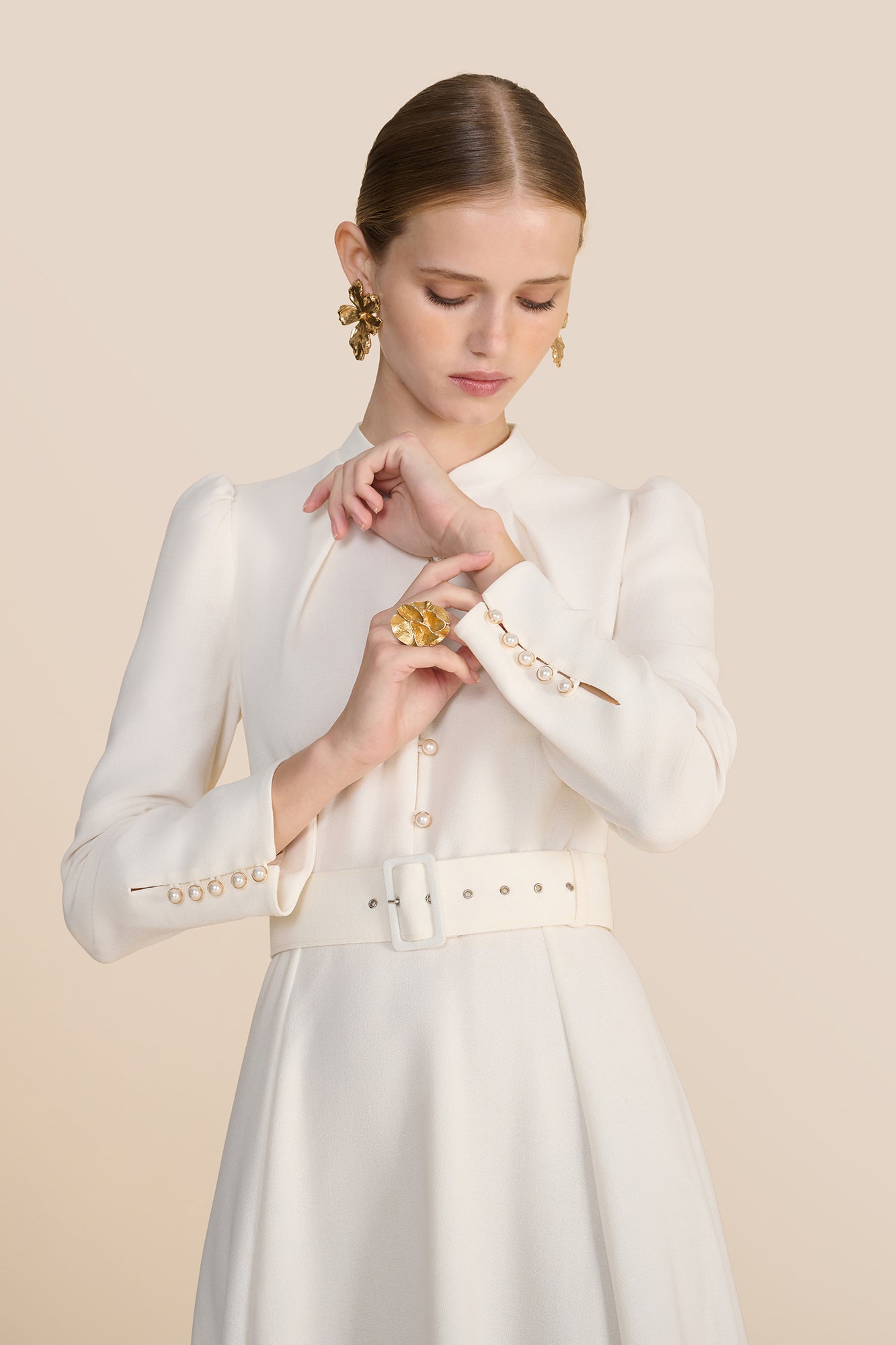 Ahana Cream Long Sleeve Dress