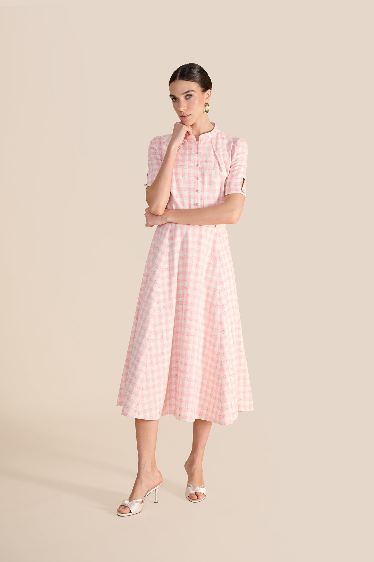 Ahana Pink & White Tweed Dress