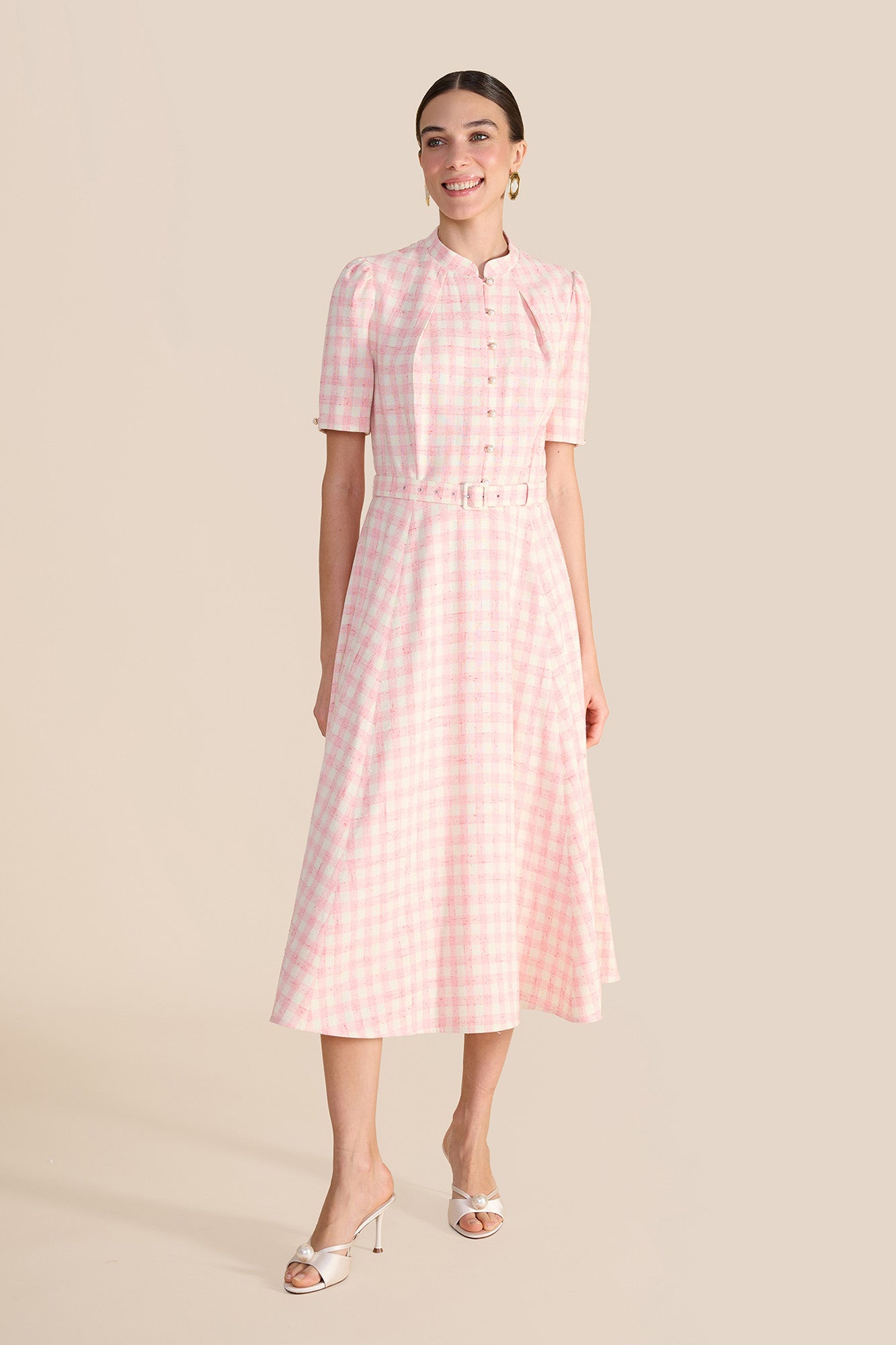Ahana Pink & White Tweed Dress