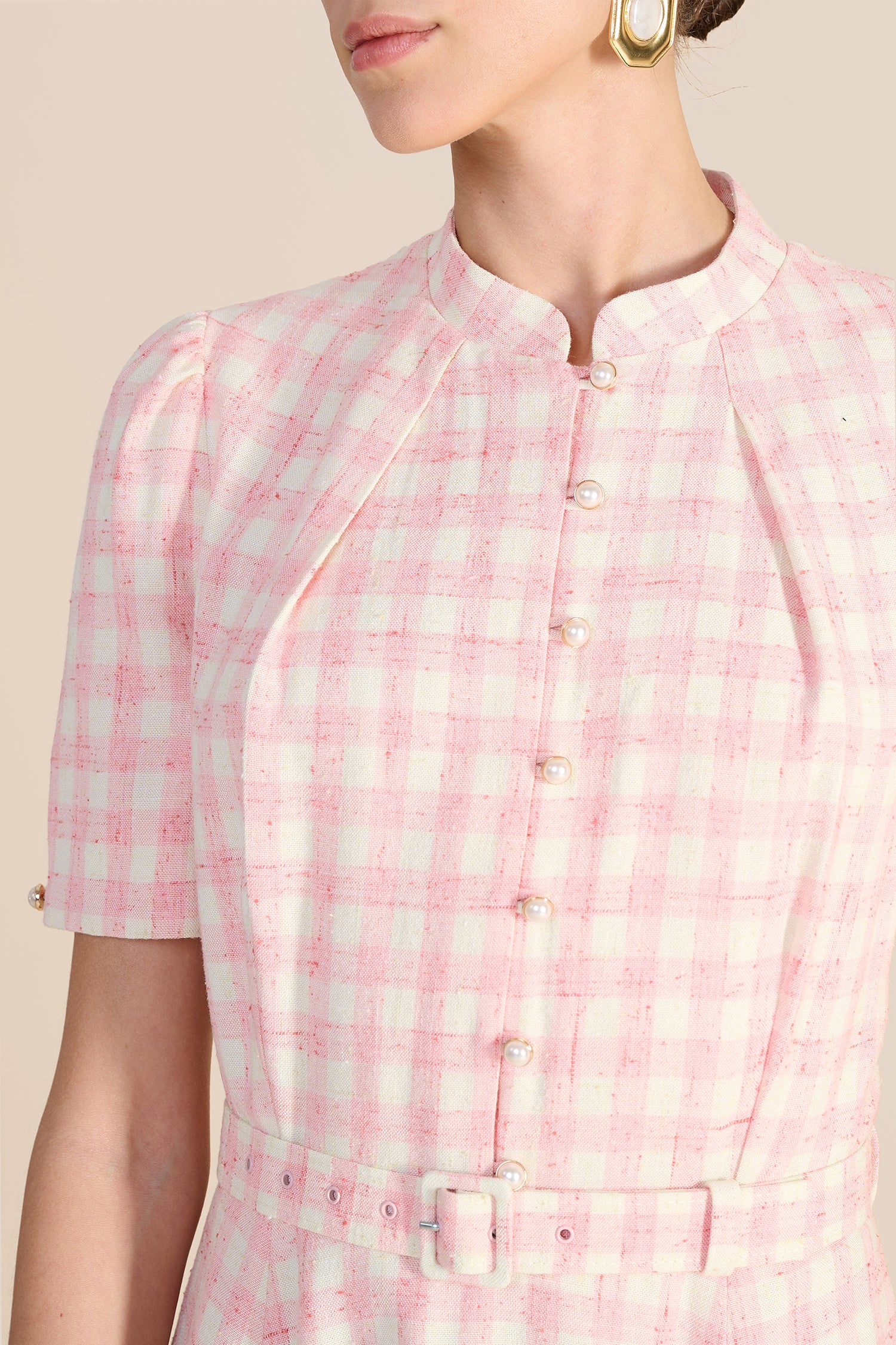 Ahana Pink & White Tweed Dress