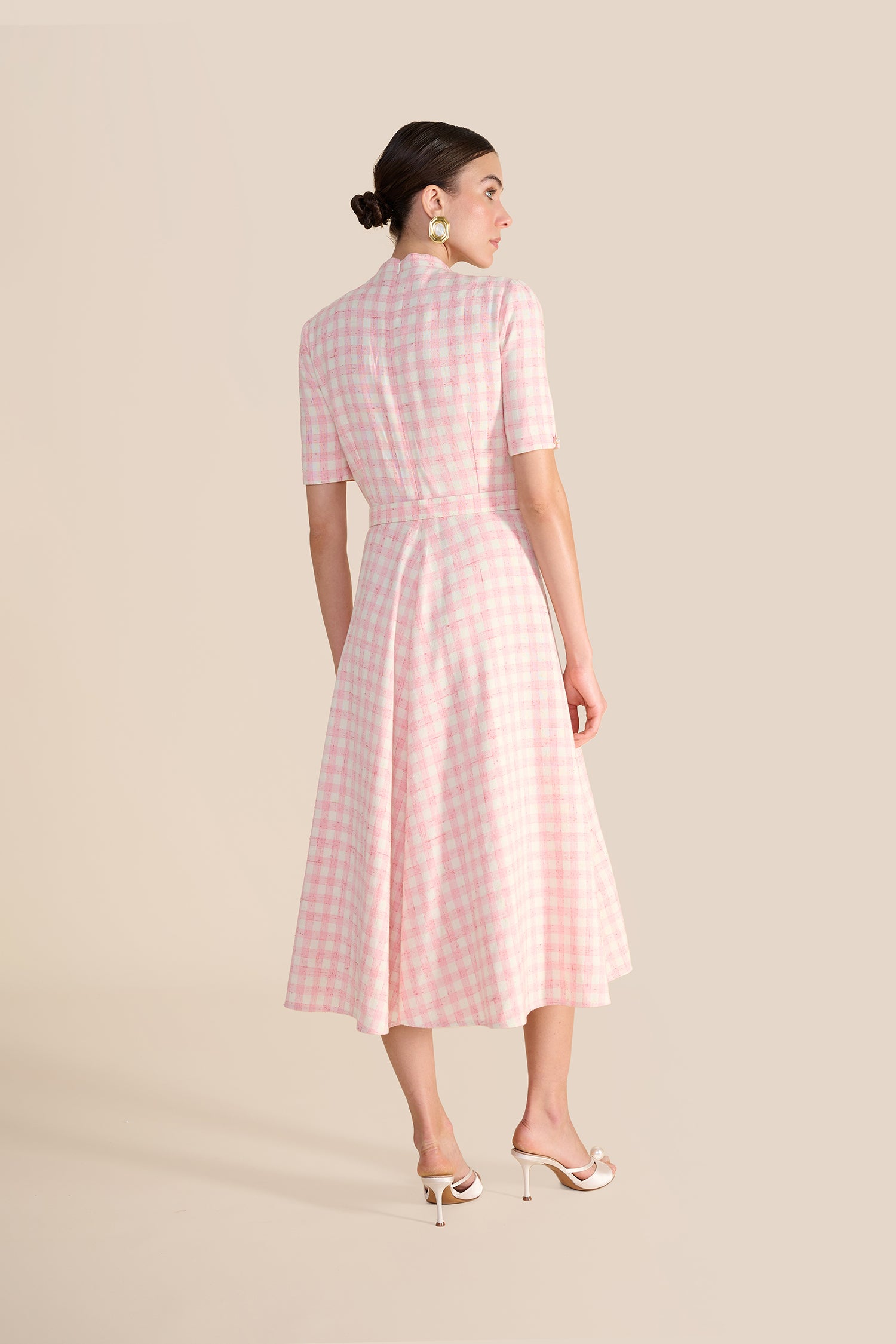 Ahana Pink & White Tweed Dress